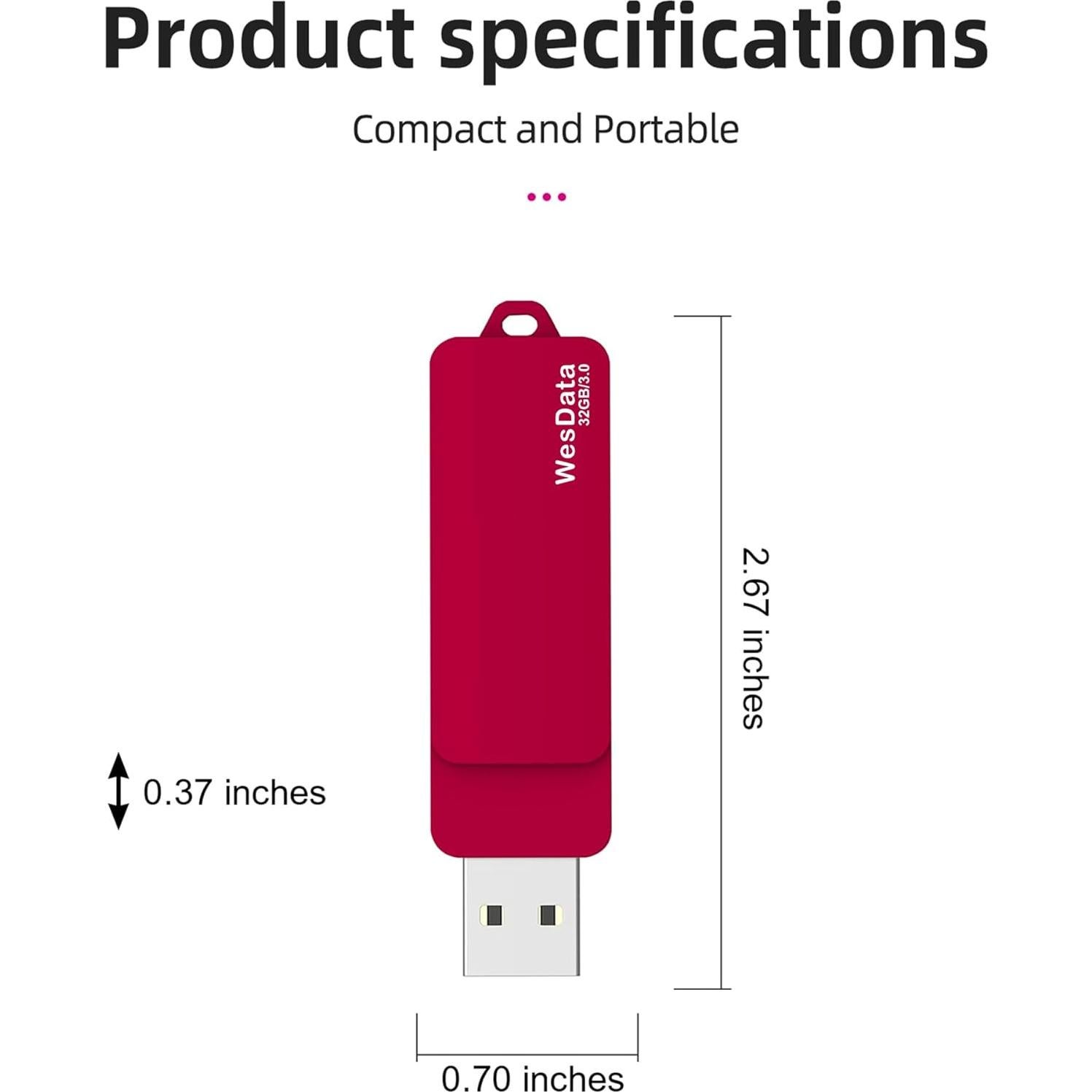 32GB 3.0 USB C Flash Drive with Type C and Type A Port, USB C Thumb Drives Storage and Backup for Smart Phones with OTG Function and Type C Port, Laptops, MacBook, PC(Red)