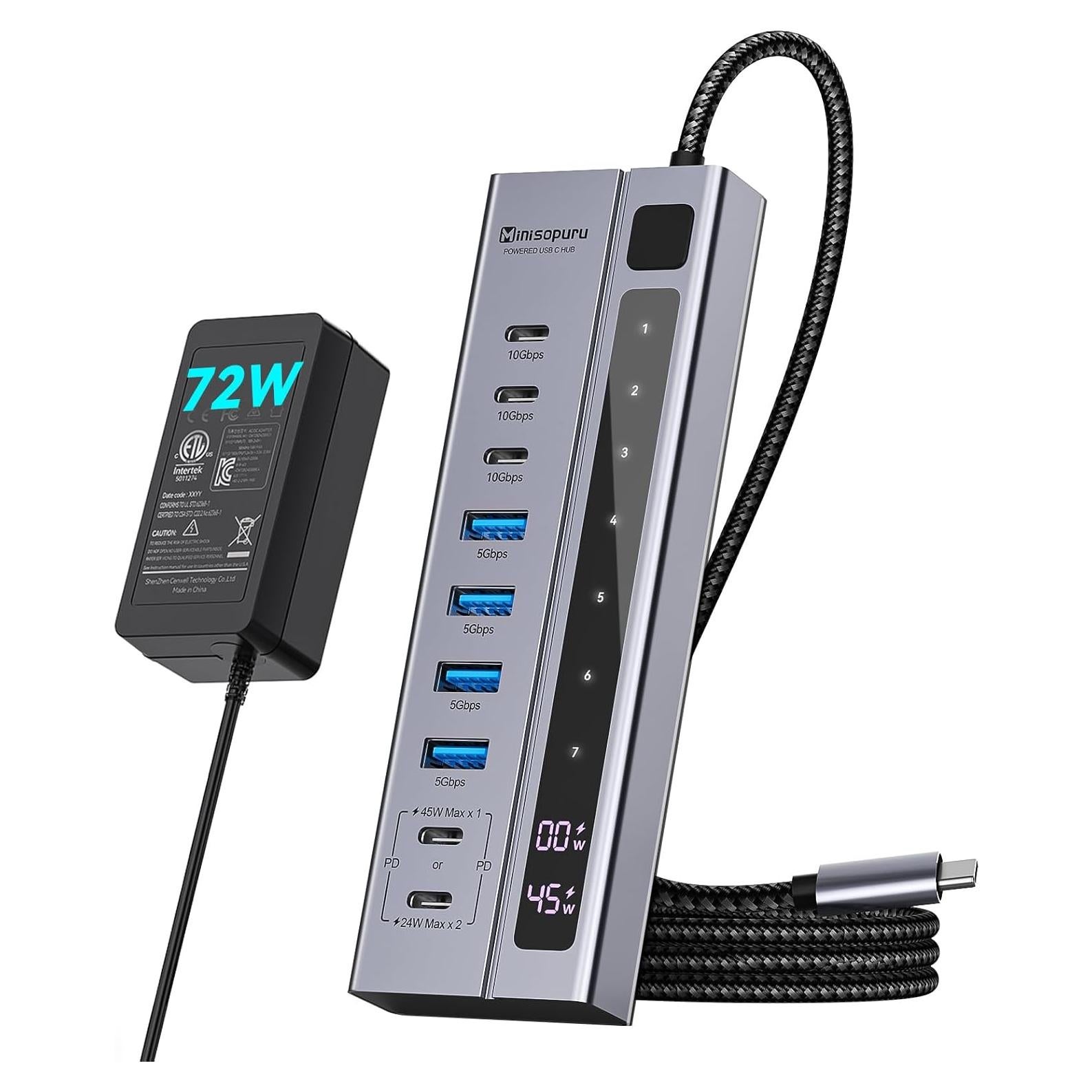 Hub USB-C Minisopuru 9 en 1 con Carga 45W y 10Gbps