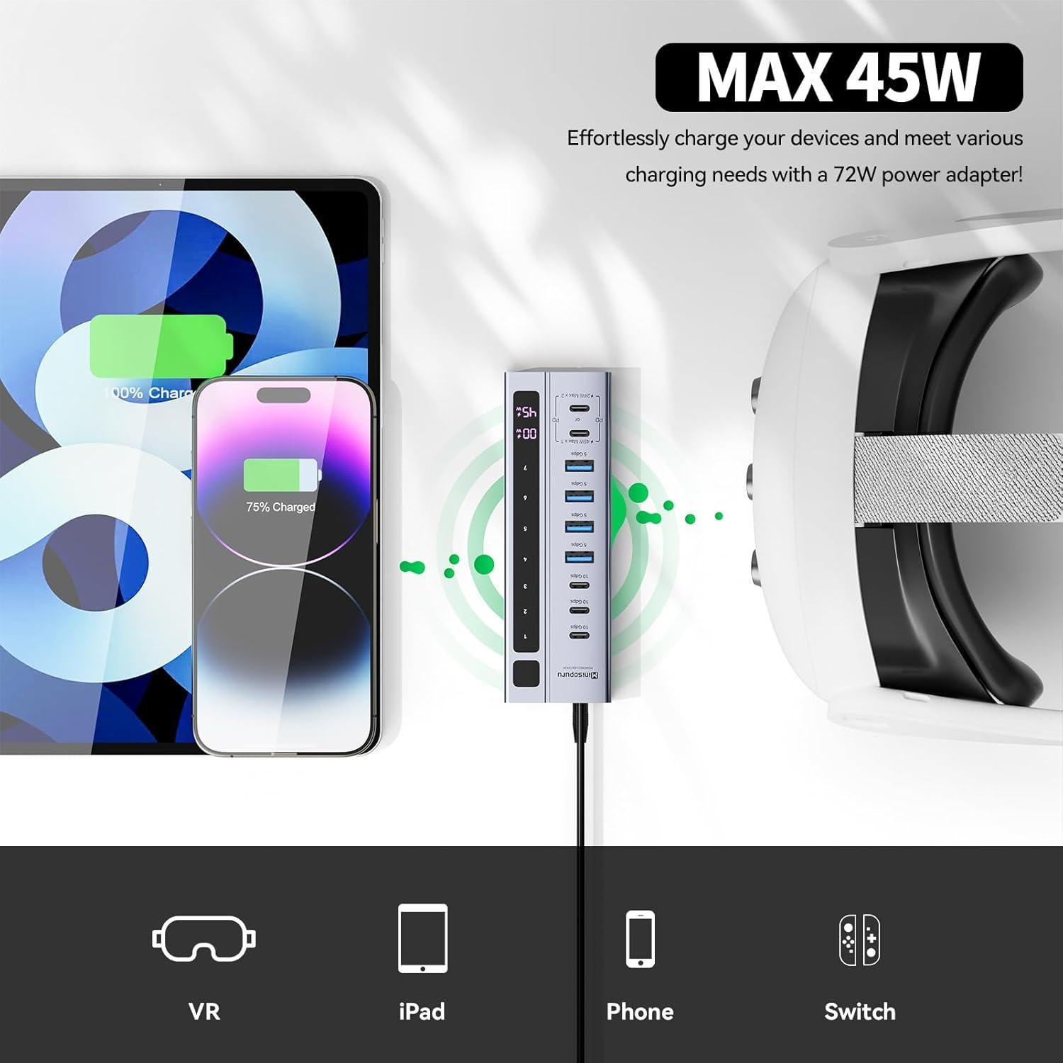 Hub USB-C Minisopuru 9 en 1 con Carga 45W y 10Gbps