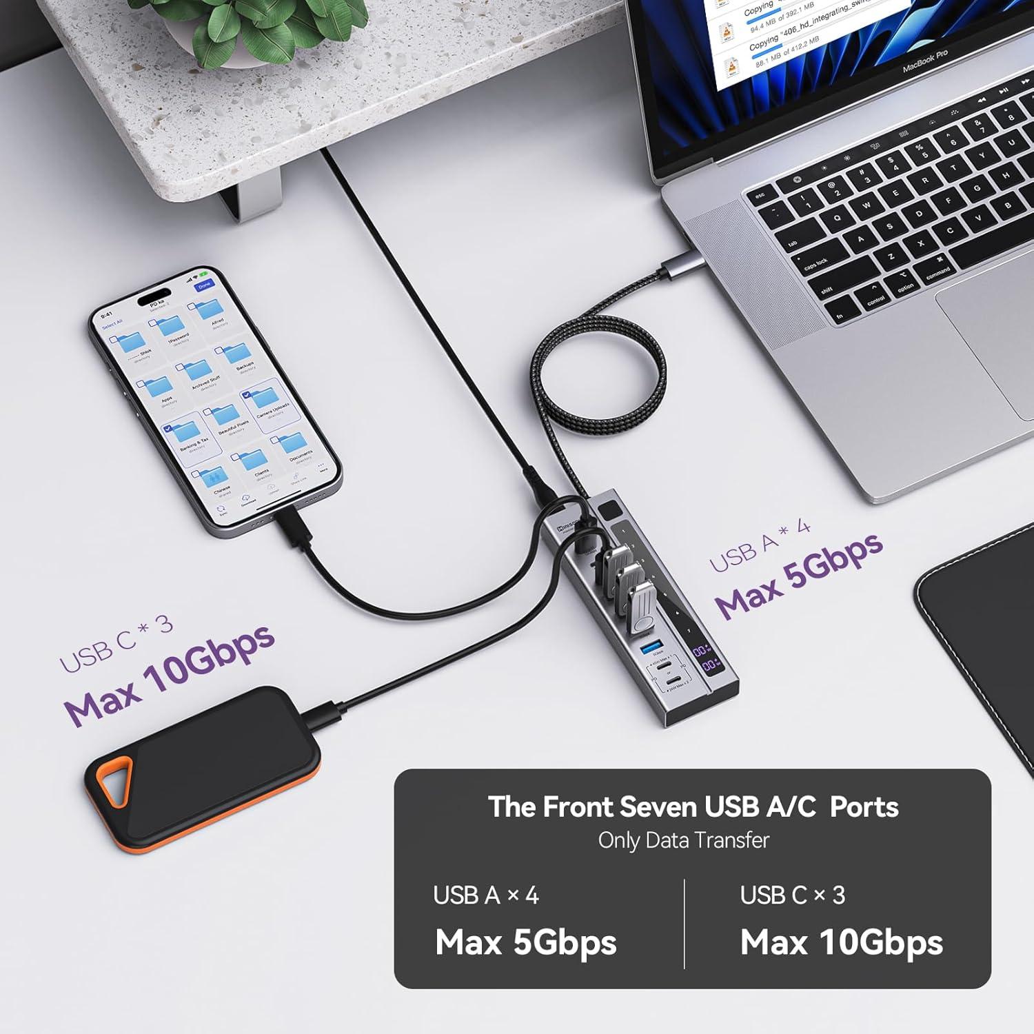 Hub USB-C Minisopuru 9 en 1 con Carga 45W y 10Gbps