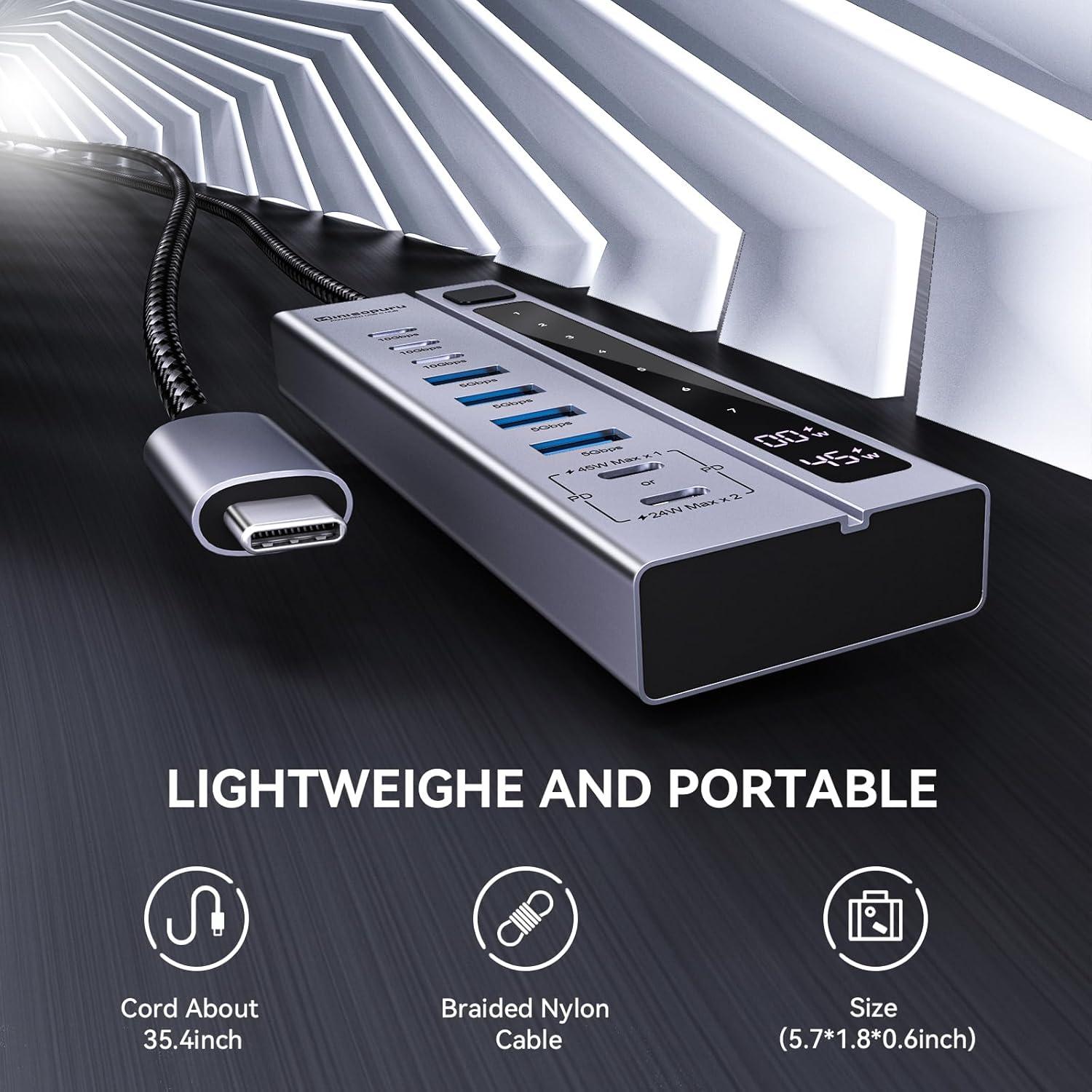 Hub USB-C Minisopuru 9 en 1 con Carga 45W y 10Gbps