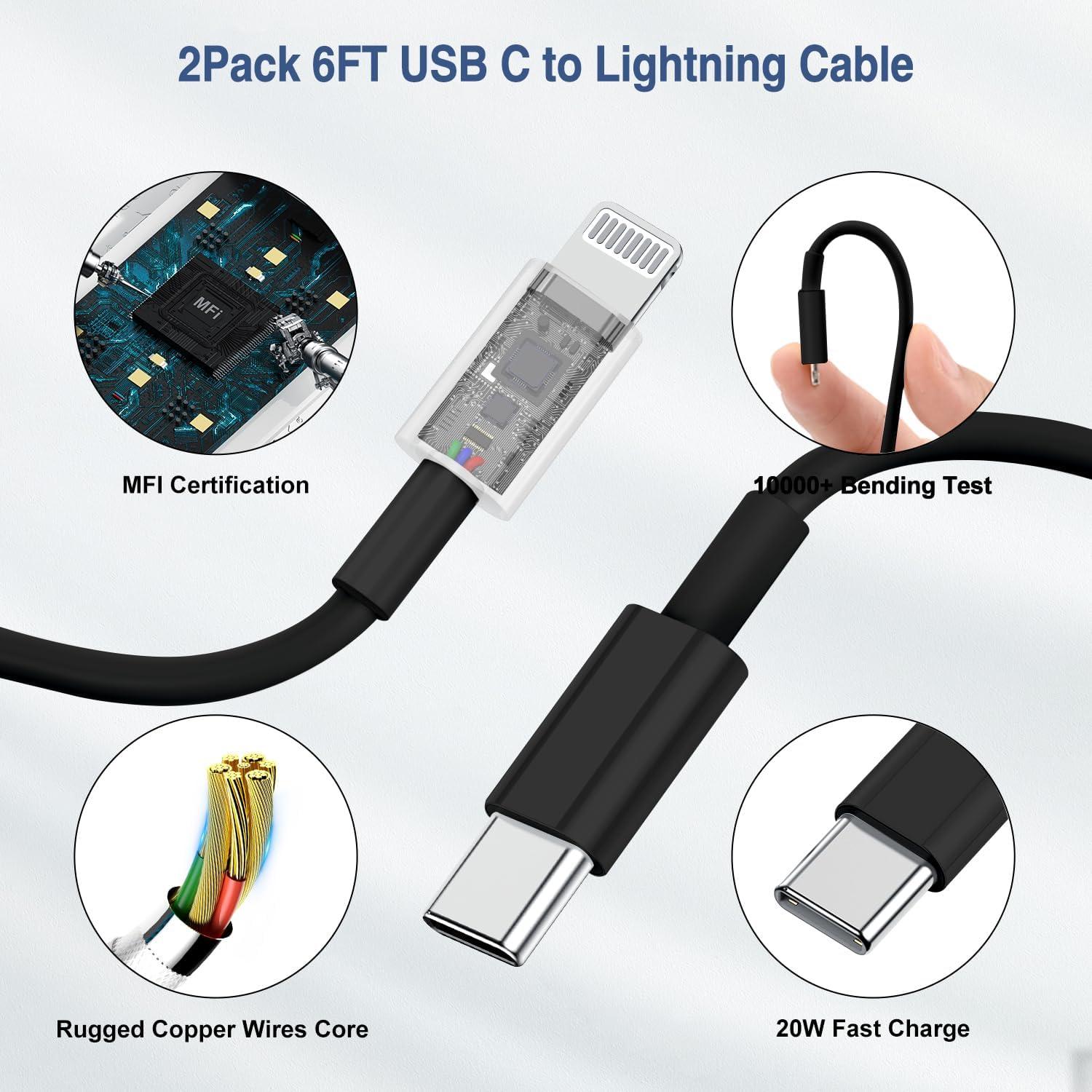 Cargador Rápido 20W USB C a Lightning 2Pack 1.83m Negro