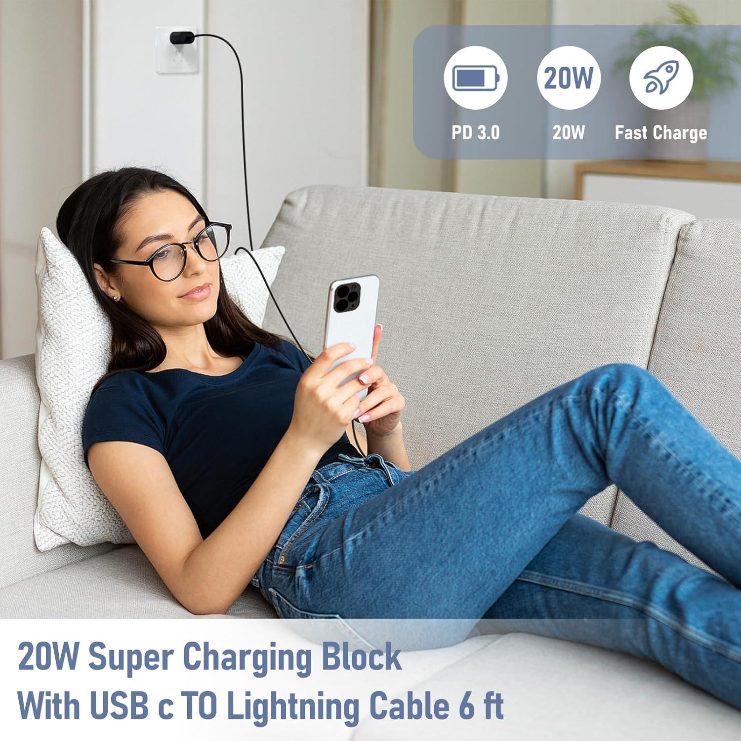 Cargador Rápido 20W USB C a Lightning 2Pack 1.83m Negro