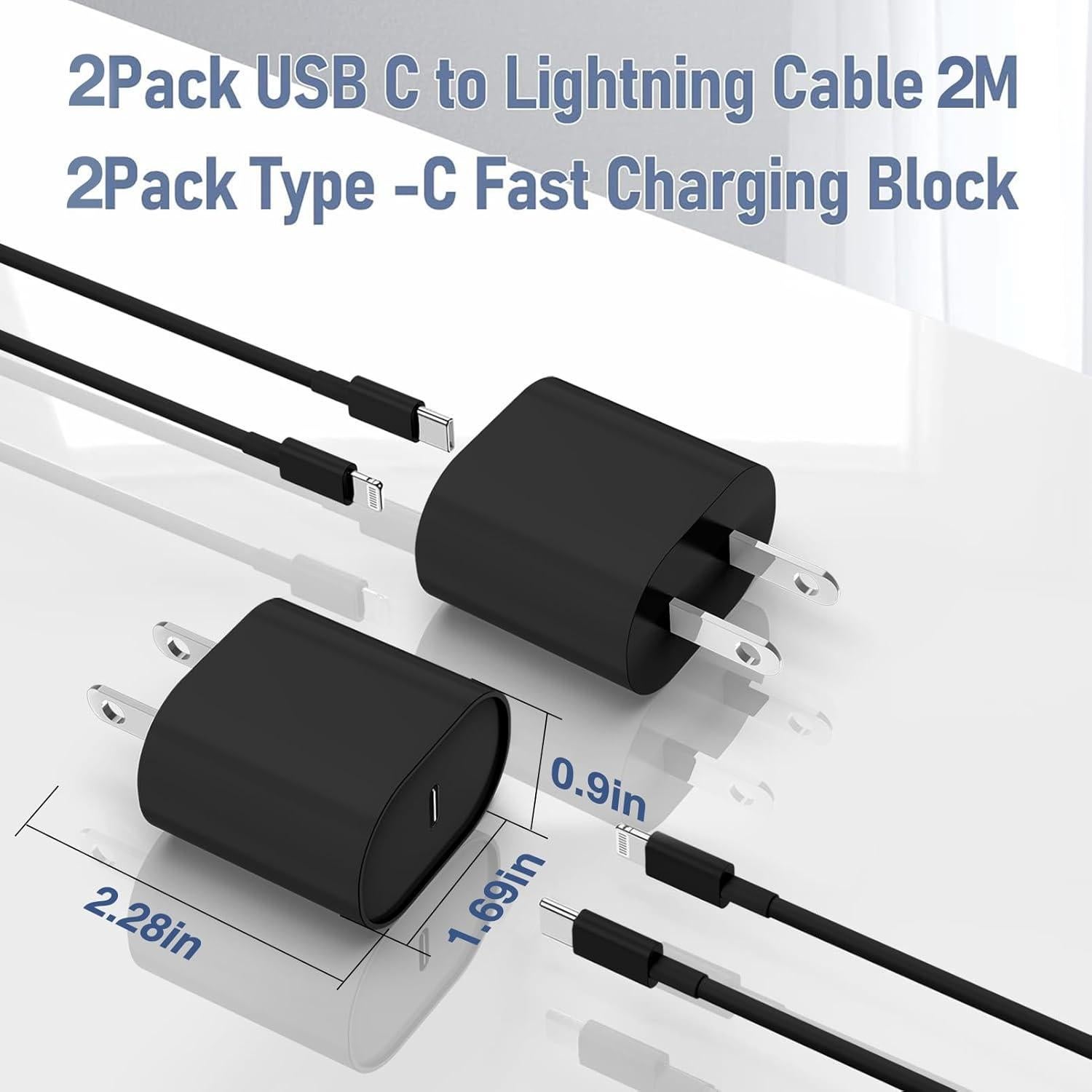 Cargador Rápido 20W USB C a Lightning 2Pack 1.83m Negro