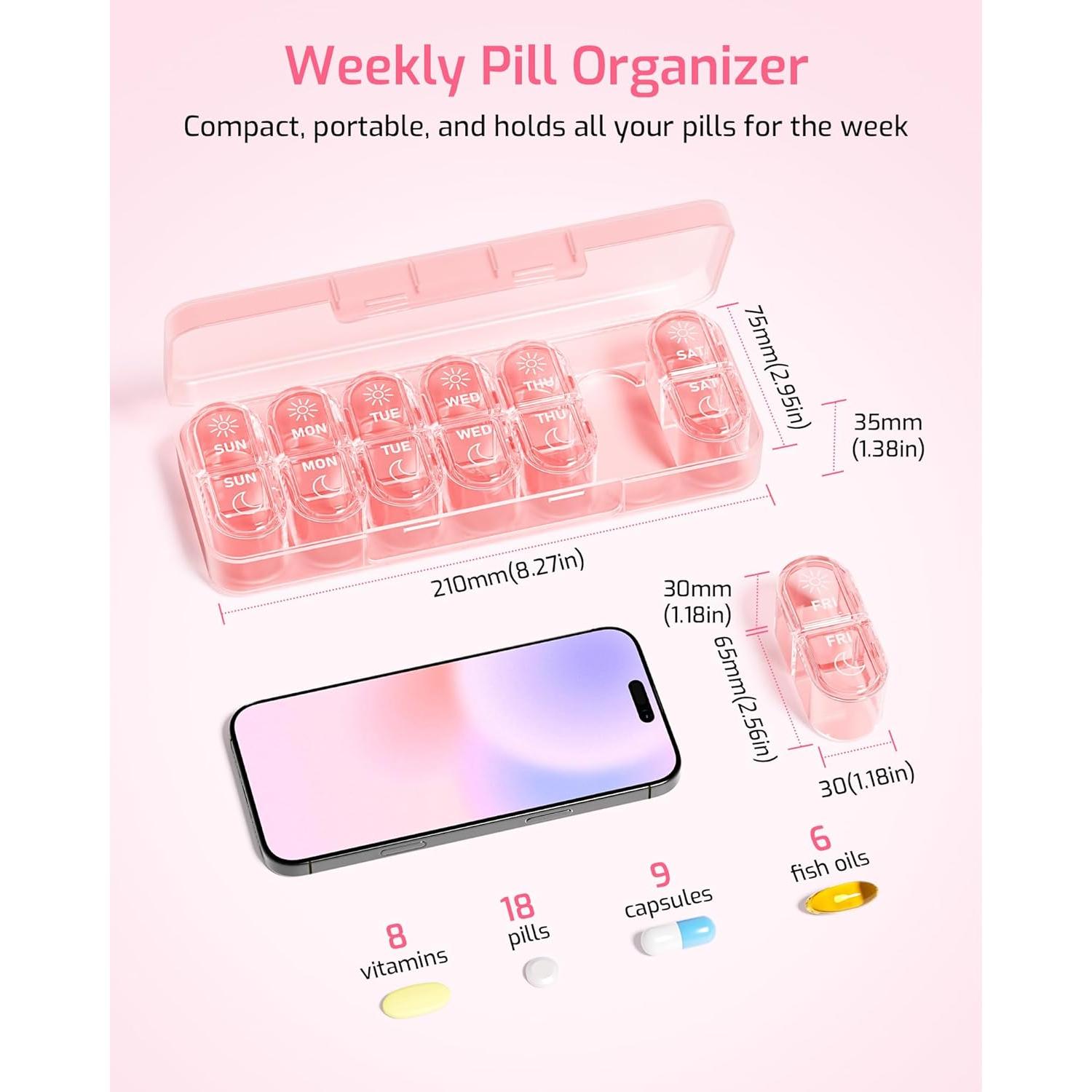 Organizador Semanal de Pastillas Daviky Rosa 7 Días AM PM