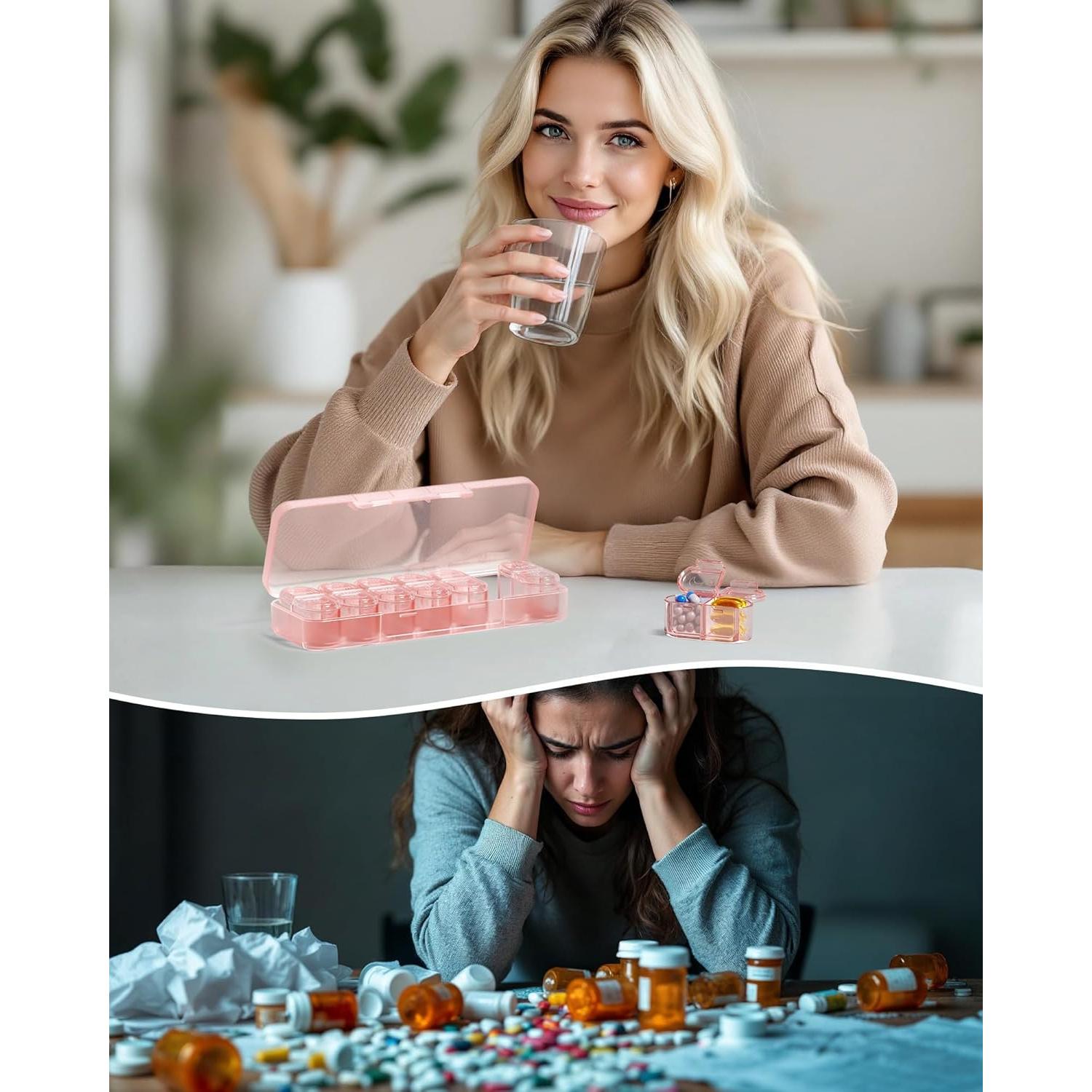 Organizador Semanal de Pastillas Daviky Rosa 7 Días AM PM