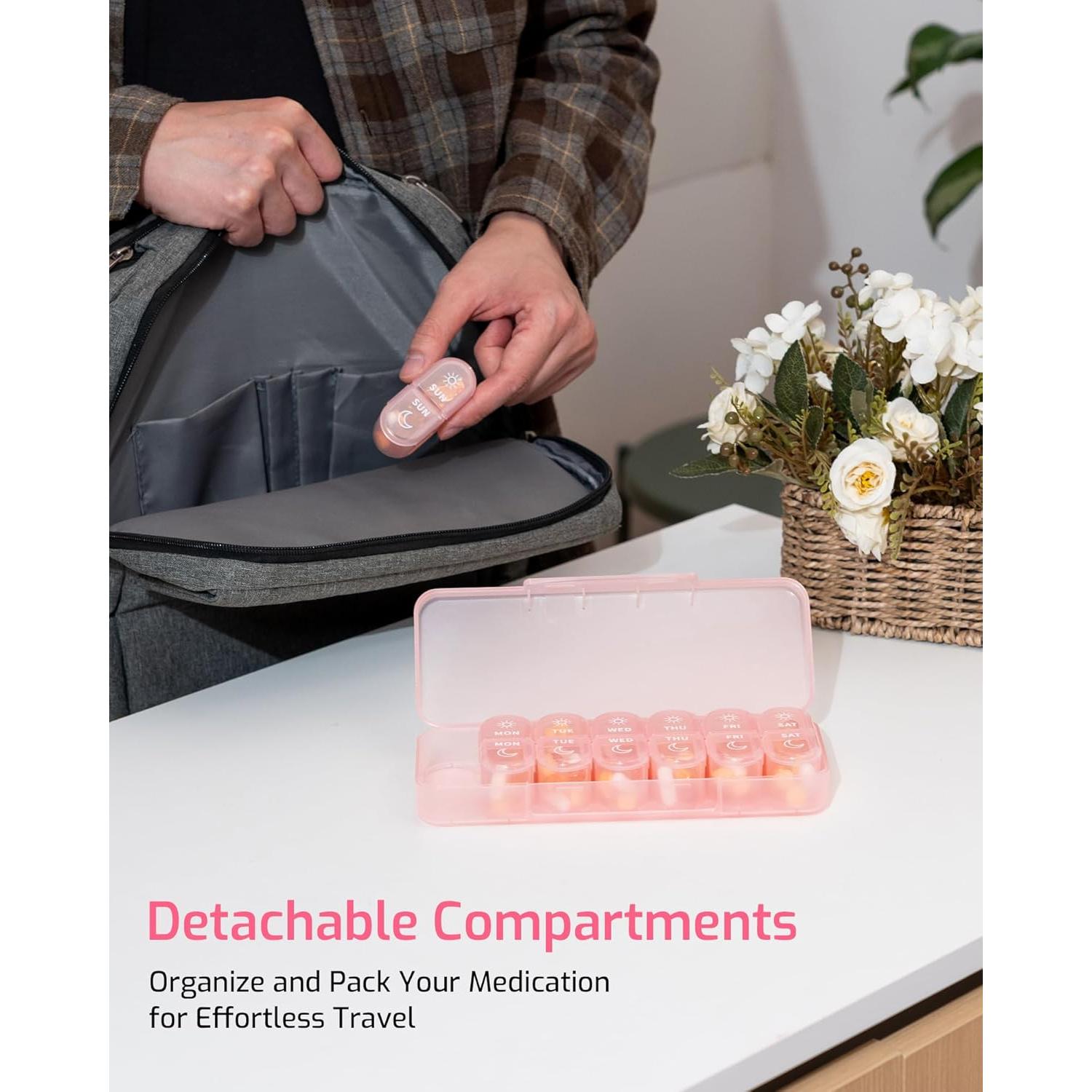 Organizador Semanal de Pastillas Daviky Rosa 7 Días AM PM