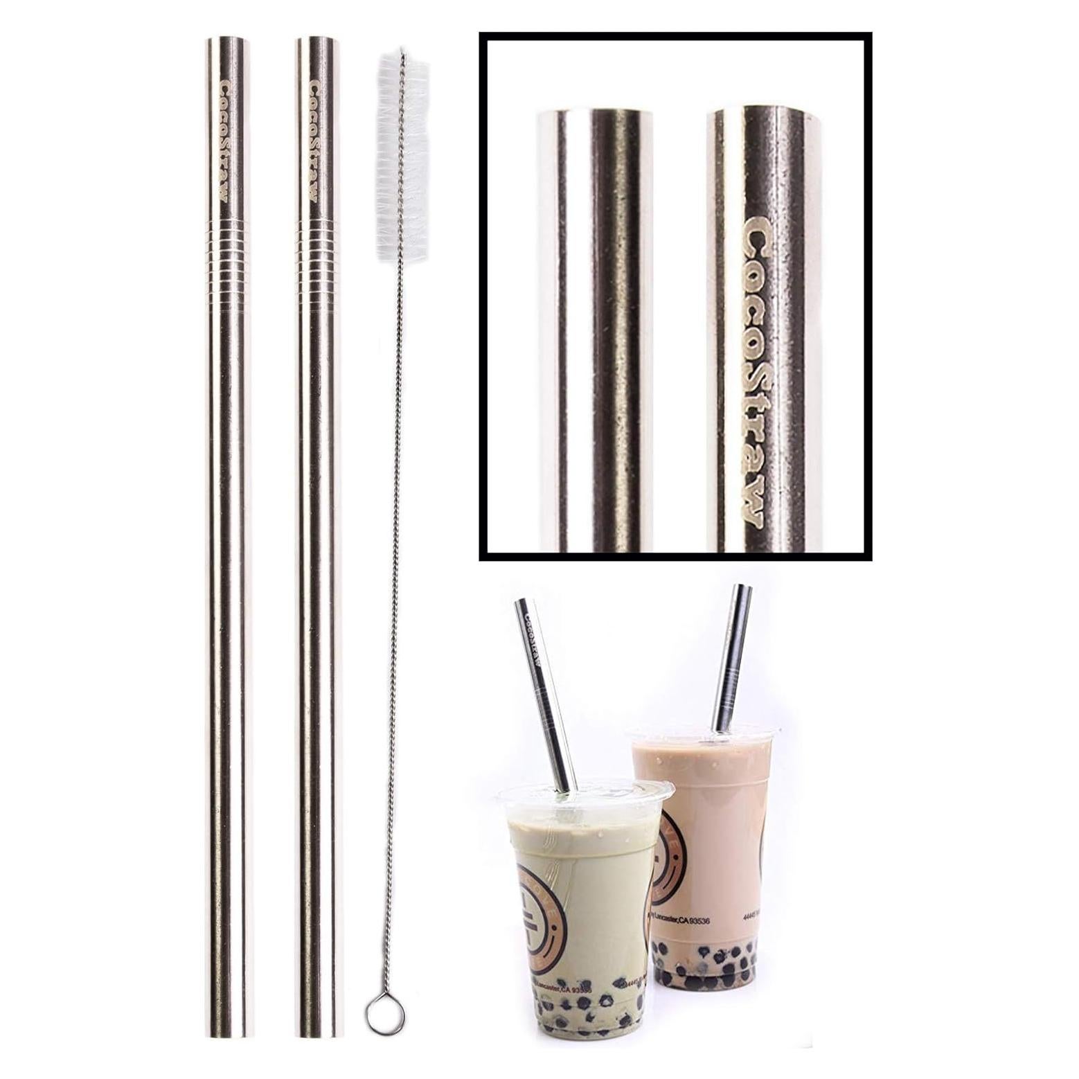 Pajillas de Acero Inoxidable CocoStraw 2 Unidades Extra Anchas