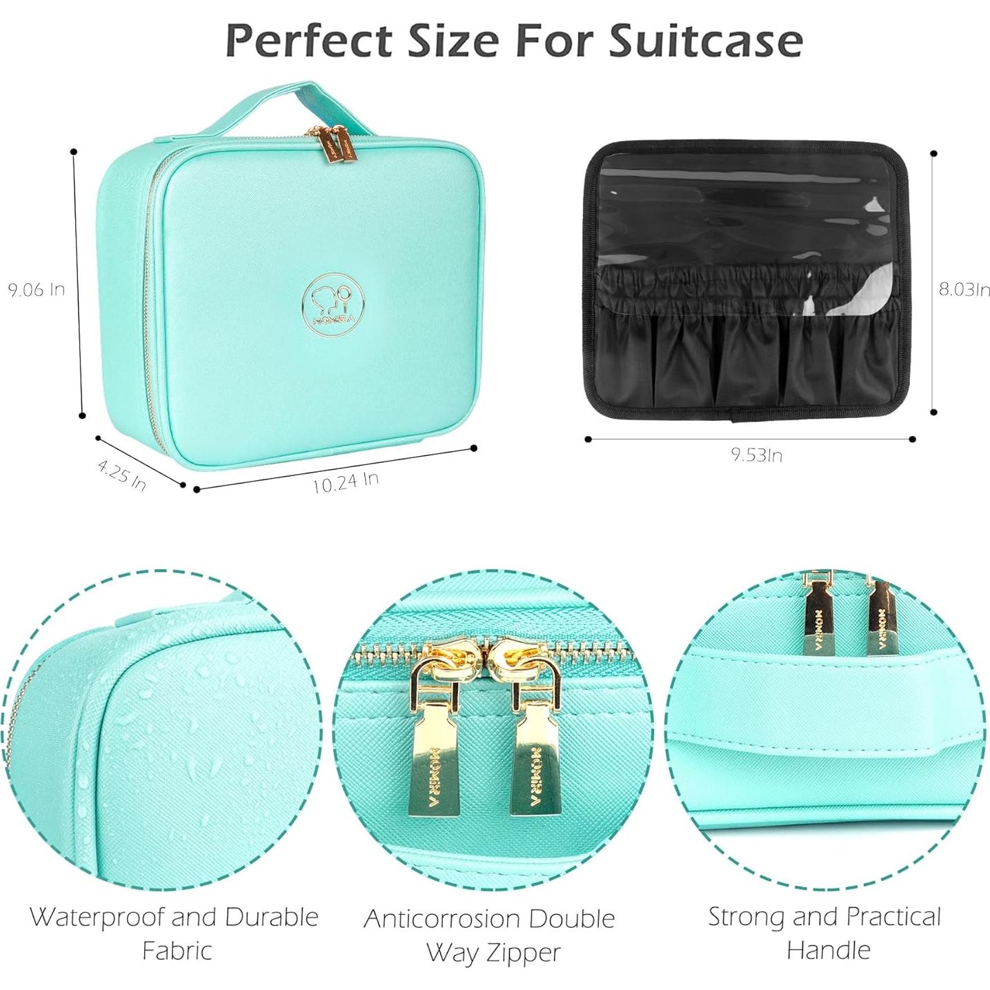 Bolsa de Maquillaje de Viaje MOMIRA Azul Aqua con Espejo Iluminado