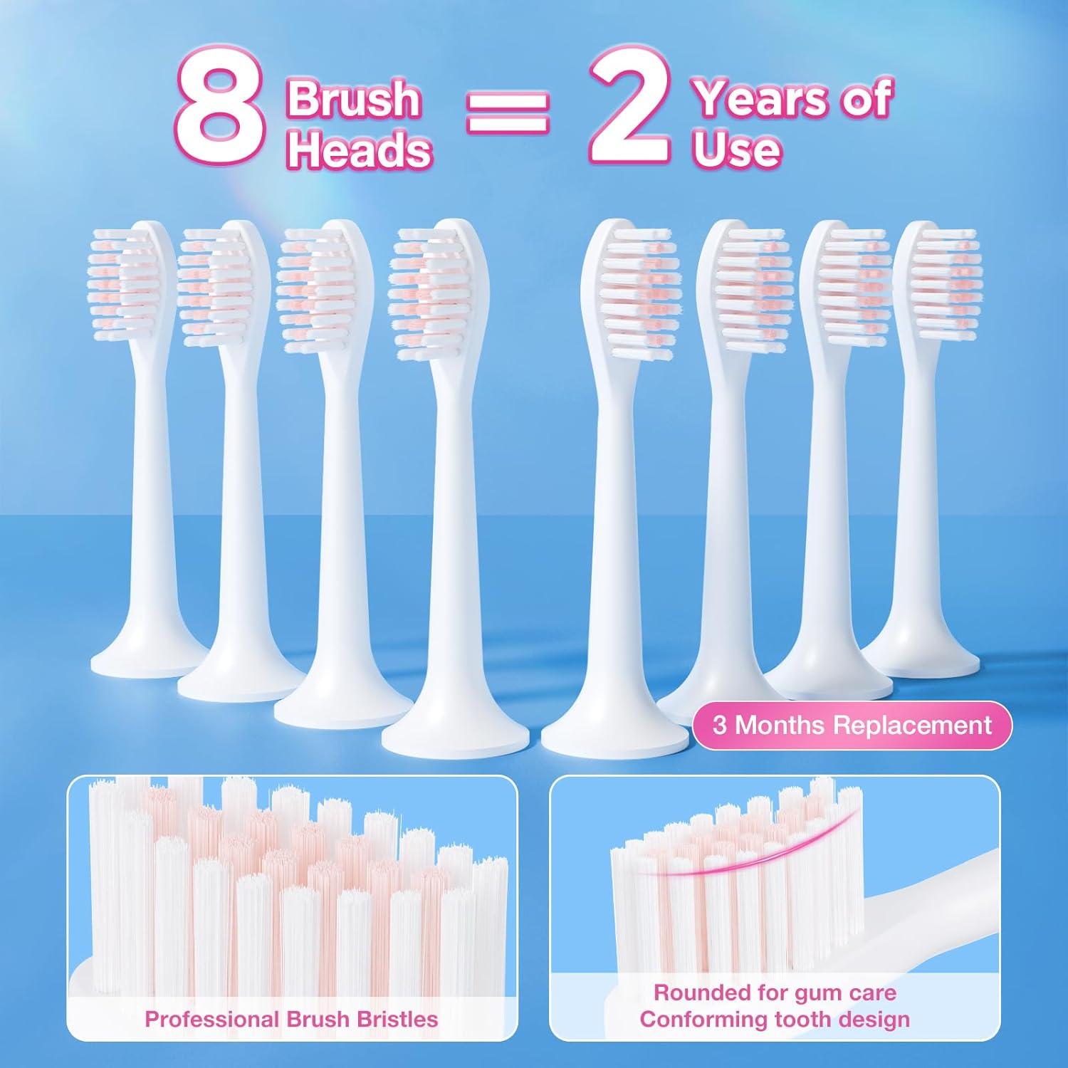 Cepillo de Dientes Eléctrico BABONIR TBM10T Rosa con 8 Cabezas