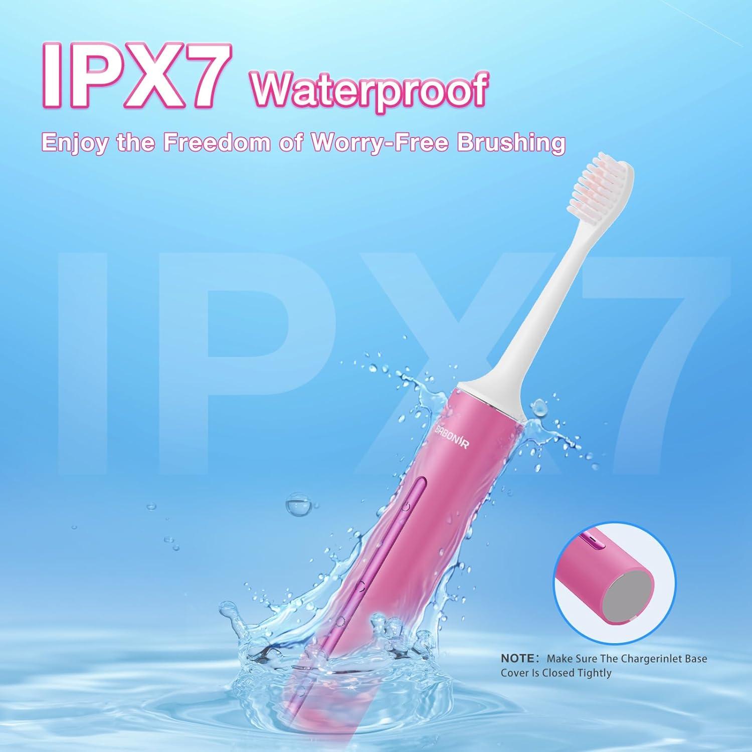 Cepillo de Dientes Eléctrico BABONIR TBM10T Rosa con 8 Cabezas