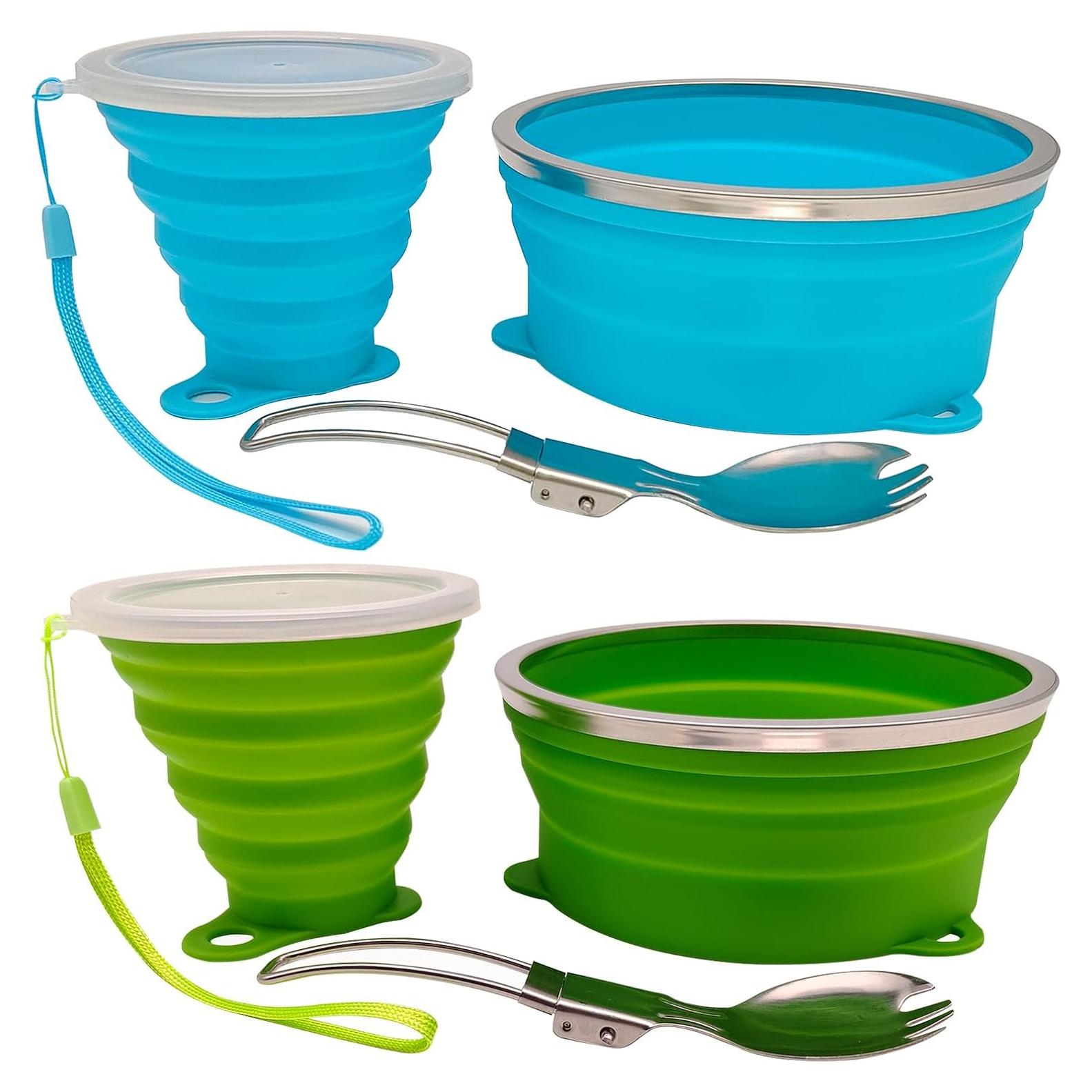 Kit de Comida Plegable para Camping Silicona Grado Alimenticio - 3 Piezas