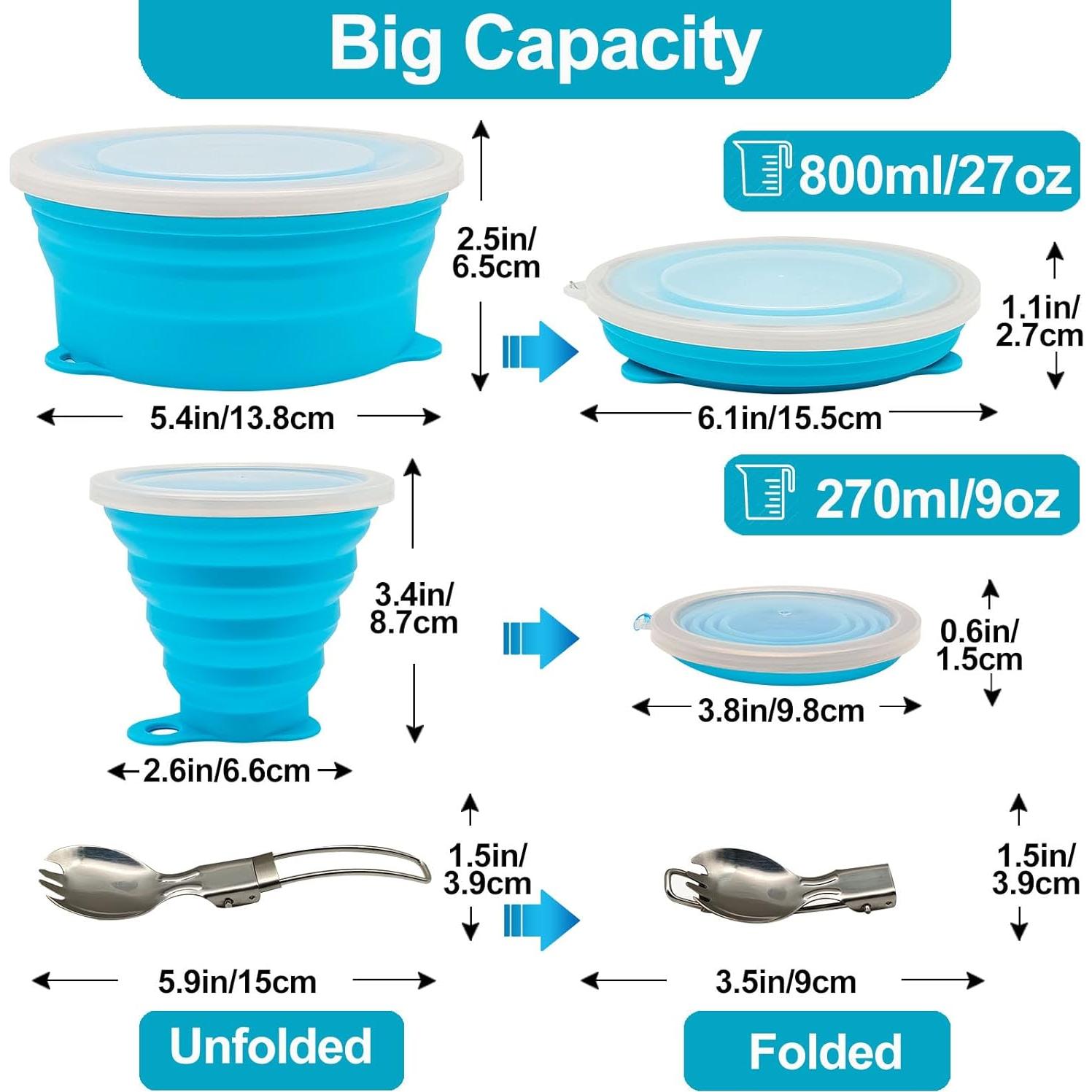 Kit de Comida Plegable para Camping Silicona Grado Alimenticio - 3 Piezas