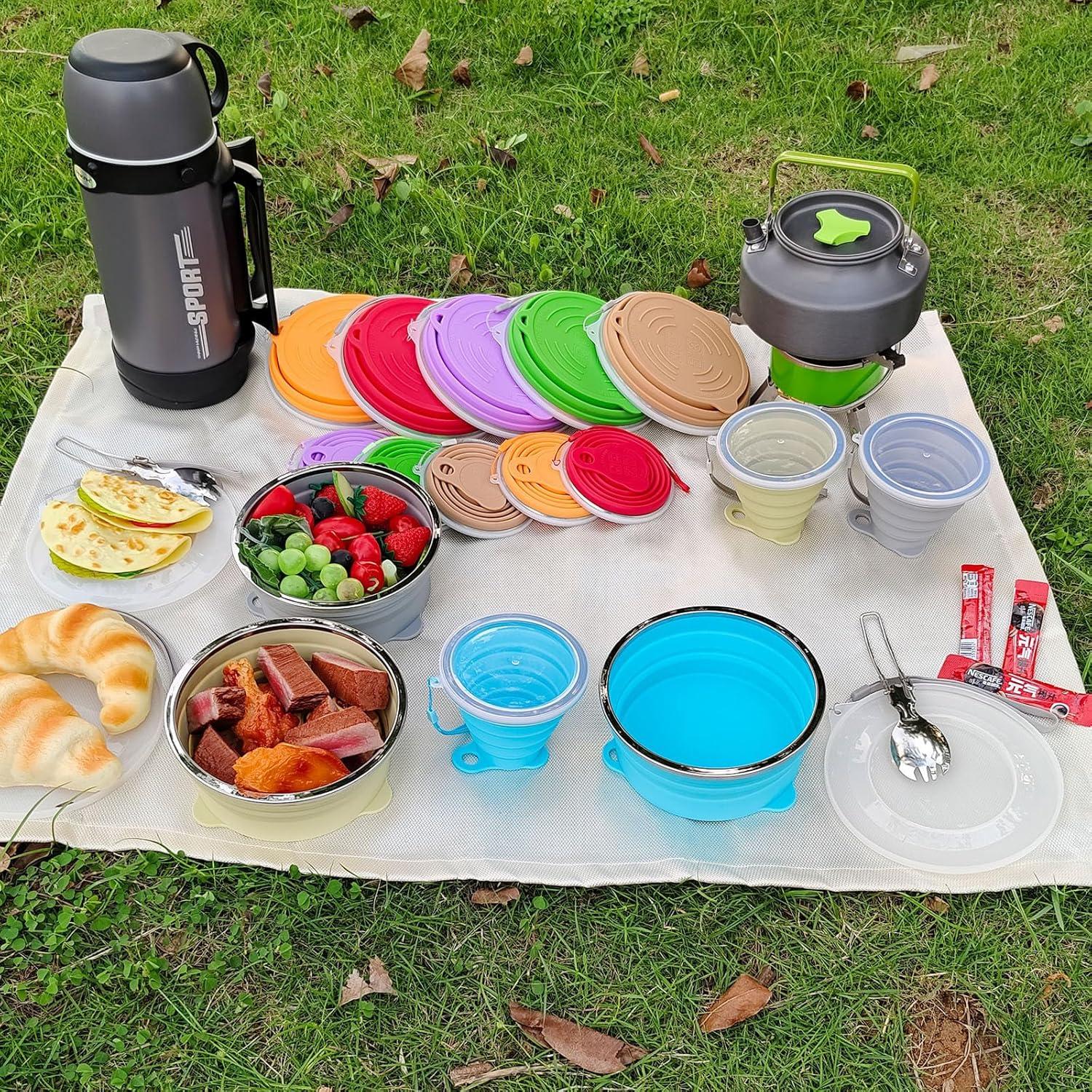 Kit de Comida Plegable para Camping Silicona Grado Alimenticio - 3 Piezas