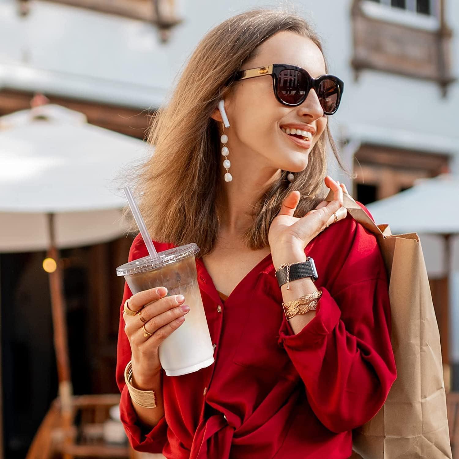 Vasos de Plástico Transparentes VITEVER 100 Sets 12oz con Tapas y Pajitas