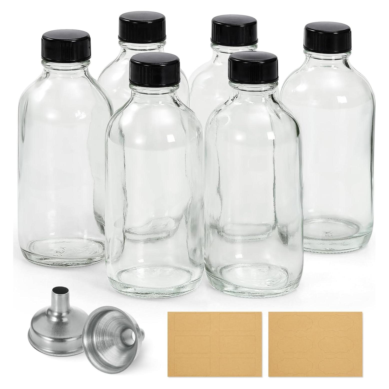 6 Botellas de Vidrio 120ml AOZITA con Tapas y Embudos