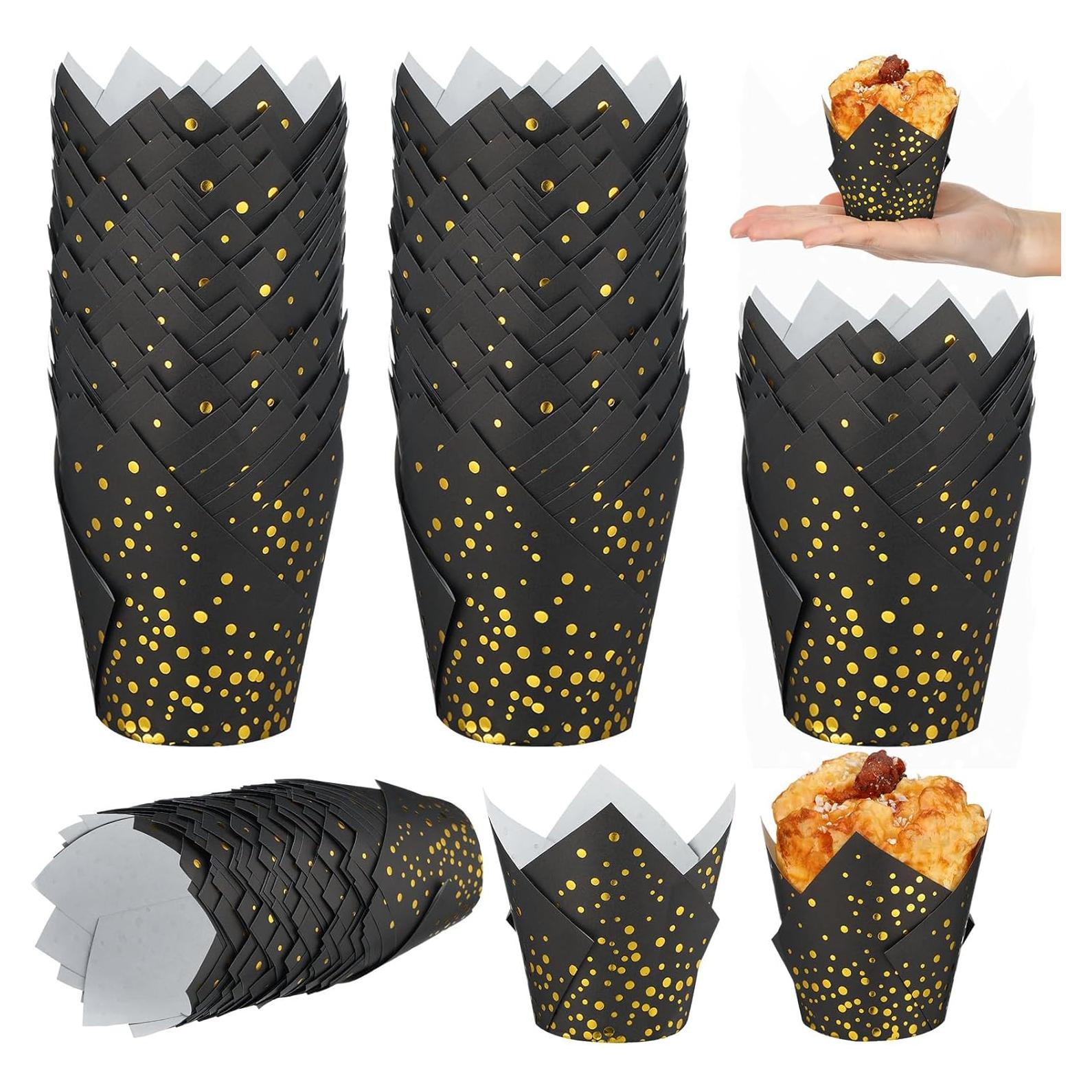 Forros de Cupcake Tulipán Gerrii 200 Pcs Negro/Dorado