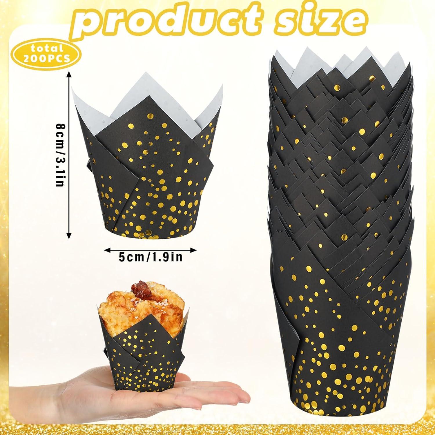 Forros de Cupcake Tulipán Gerrii 200 Pcs Negro/Dorado