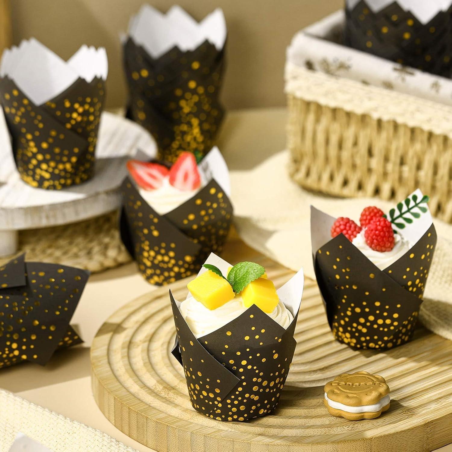 Forros de Cupcake Tulipán Gerrii 200 Pcs Negro/Dorado