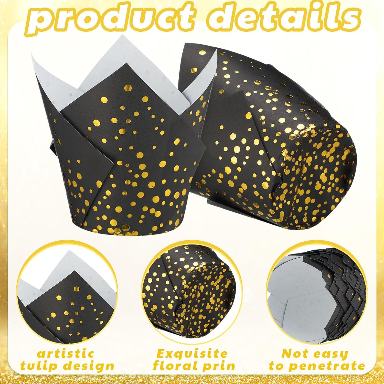 Forros de Cupcake Tulipán Gerrii 200 Pcs Negro/Dorado