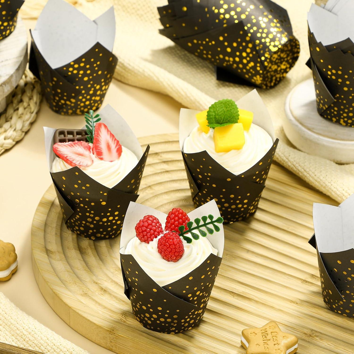 Forros de Cupcake Tulipán Gerrii 200 Pcs Negro/Dorado