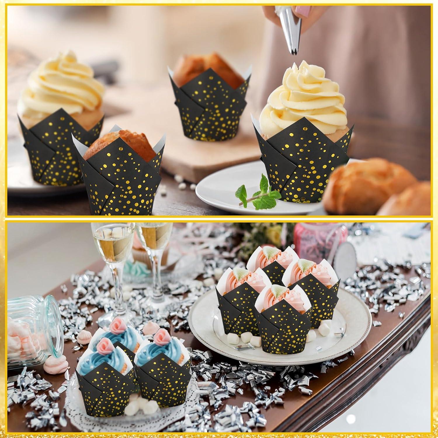Forros de Cupcake Tulipán Gerrii 200 Pcs Negro/Dorado
