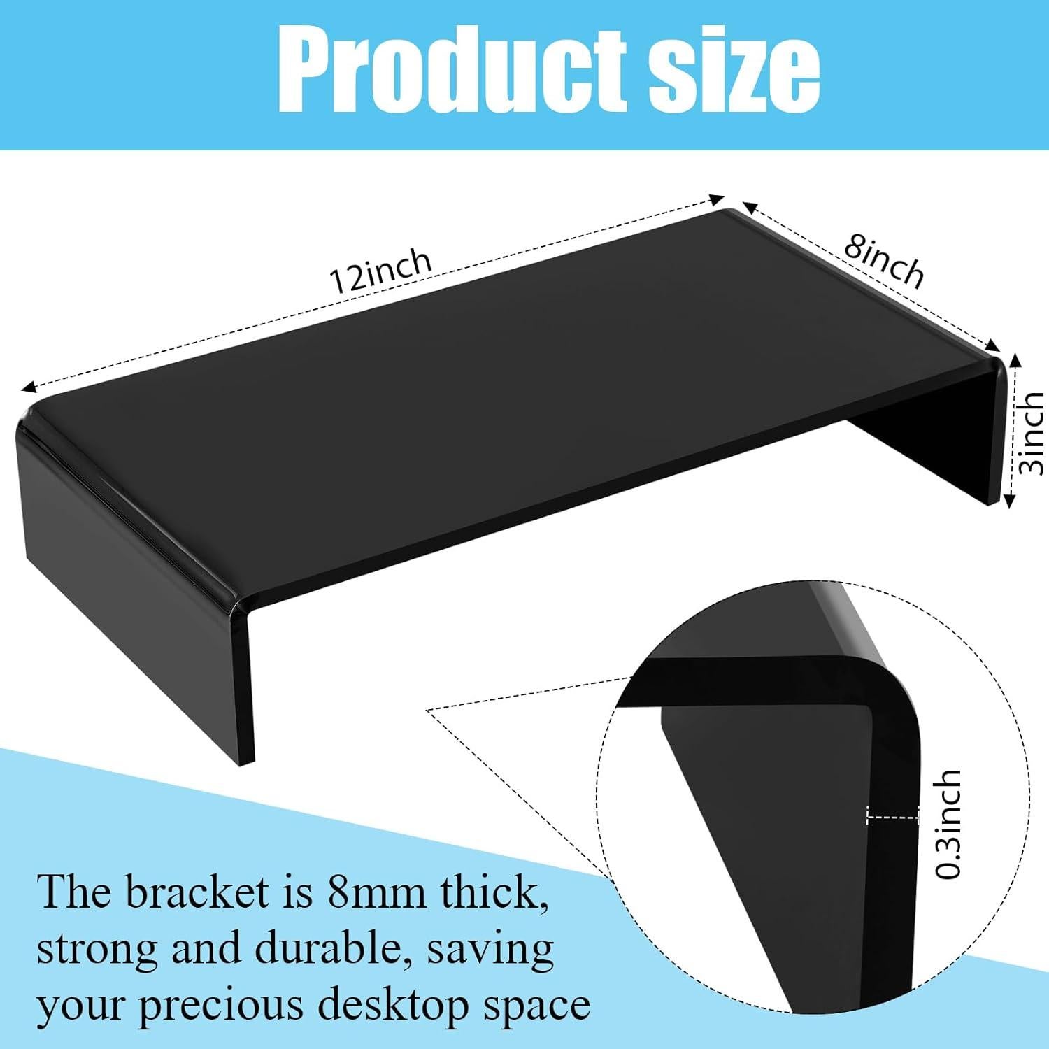 Soporte de Monitor Acrílico Jetec 2 Pcs 30.48x20.32x7.62cm Negro