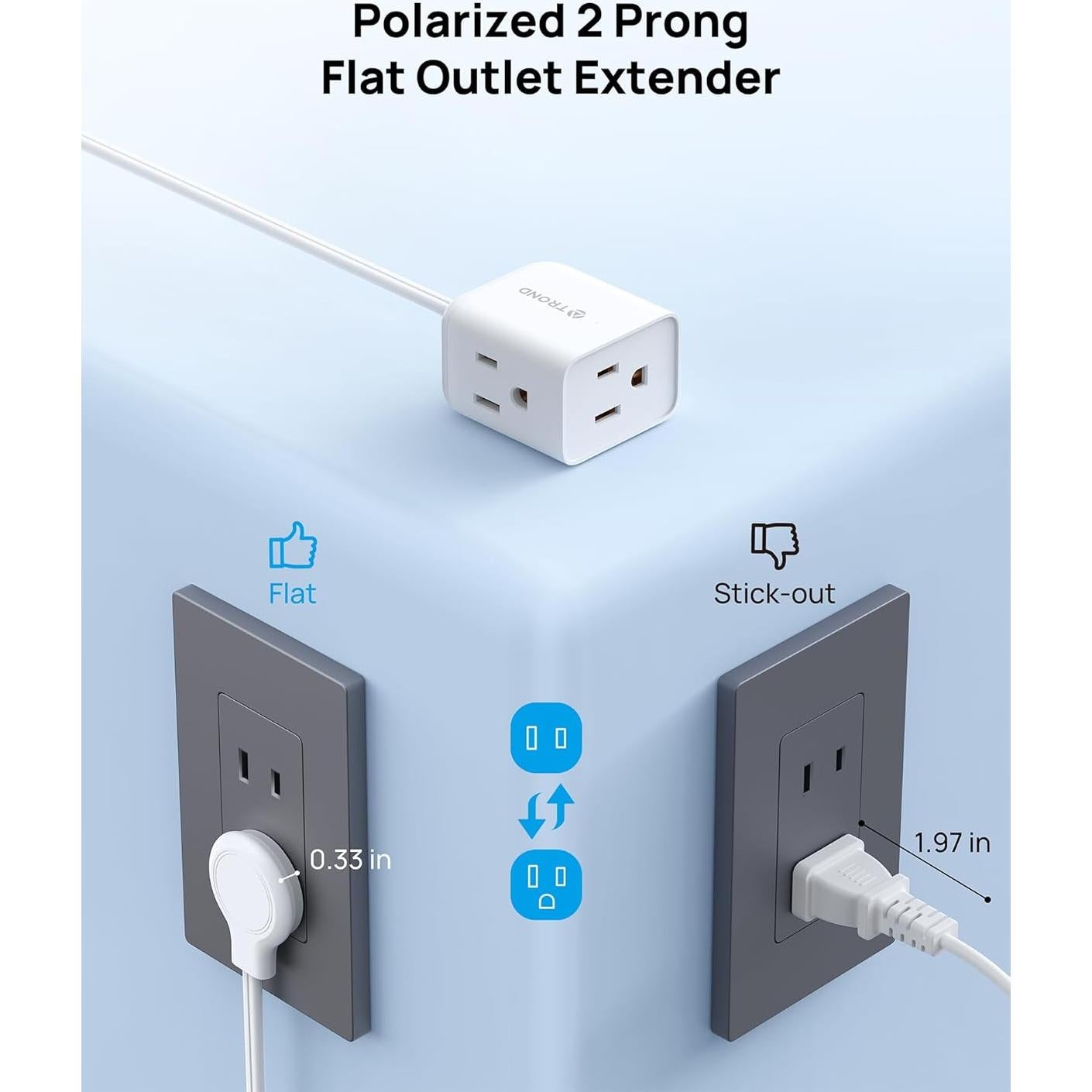 Adaptador de Enchufe 2 Patas a 3 Patas TROND con Cable 15 cm