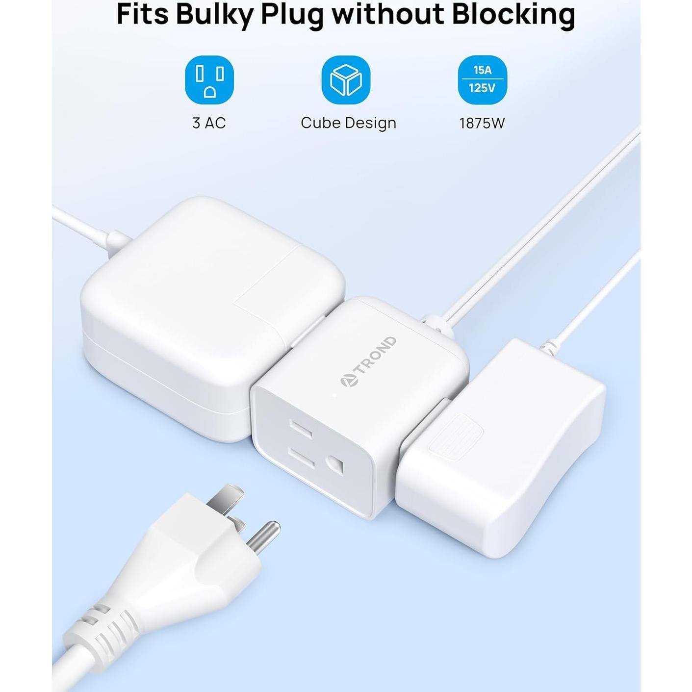 Adaptador de Enchufe 2 Patas a 3 Patas TROND con Cable 15 cm