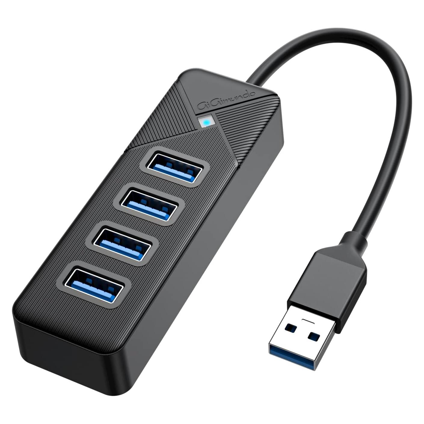 Hub USB 3.0 GiGimundo de 4 Puertos - Transferencia 5Gbps - Negro