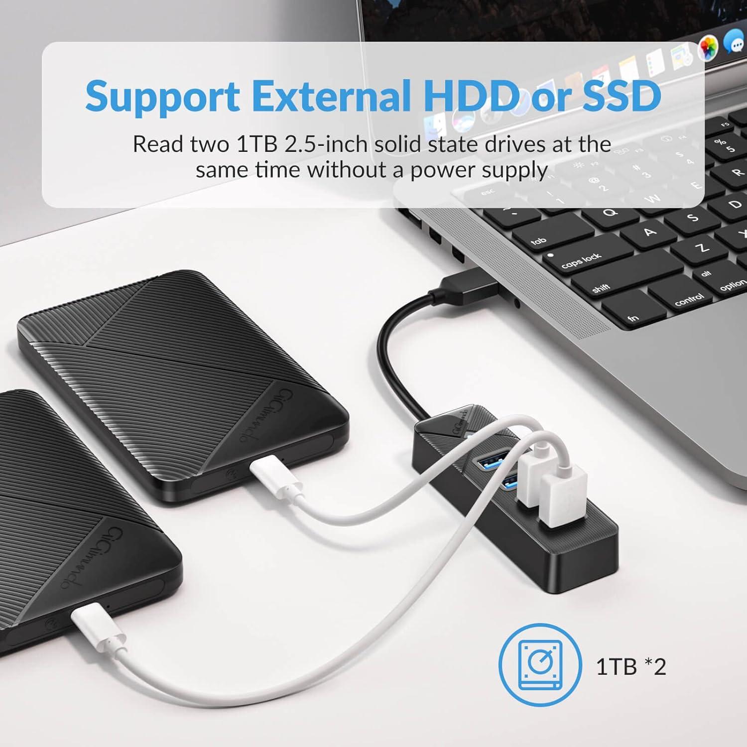 Hub USB 3.0 GiGimundo de 4 Puertos - Transferencia 5Gbps - Negro