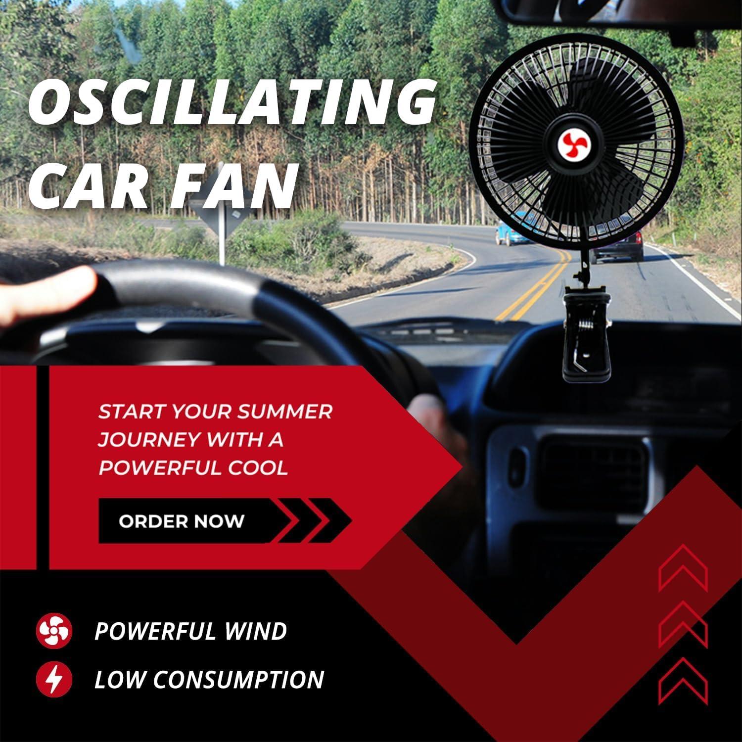 Ventilador de Coche YQSIYU 12V 15.24cm Oscilante Portátil