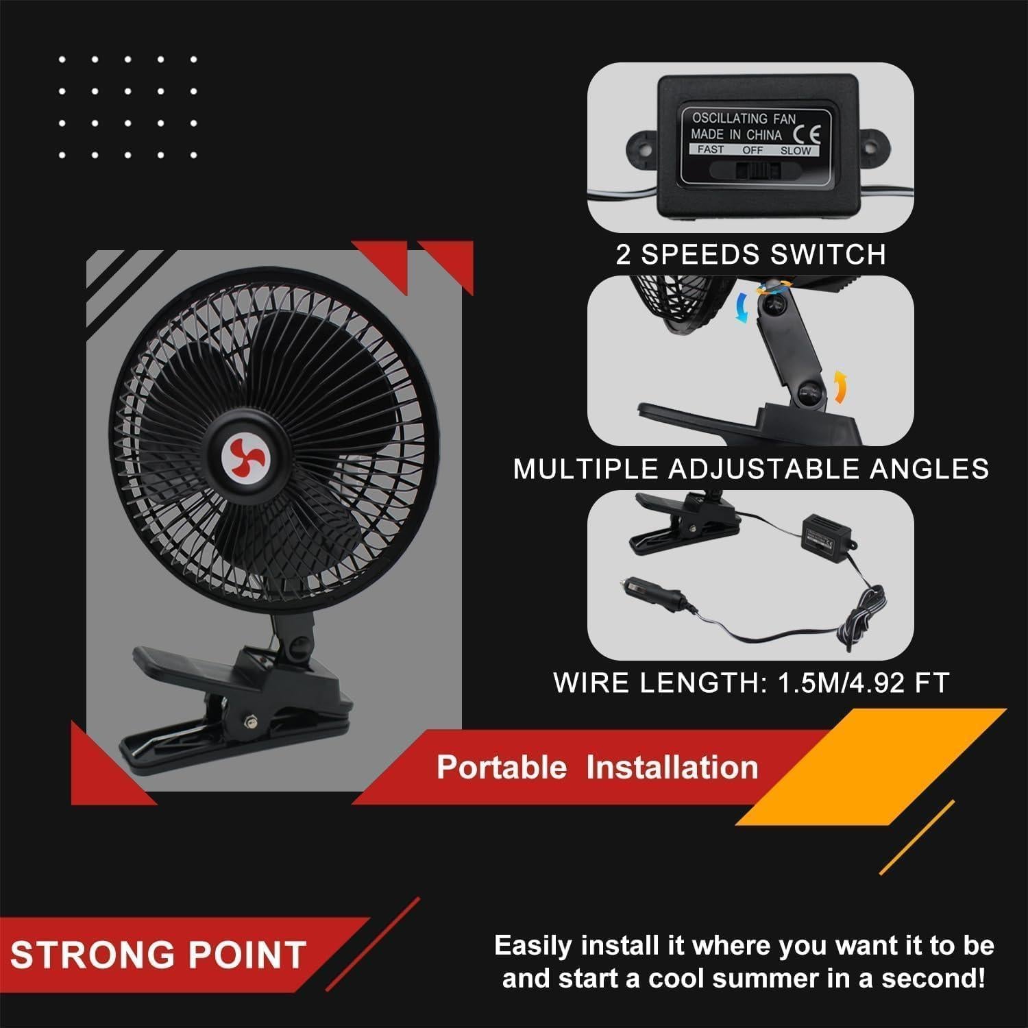 Ventilador de Coche YQSIYU 12V 15.24cm Oscilante Portátil