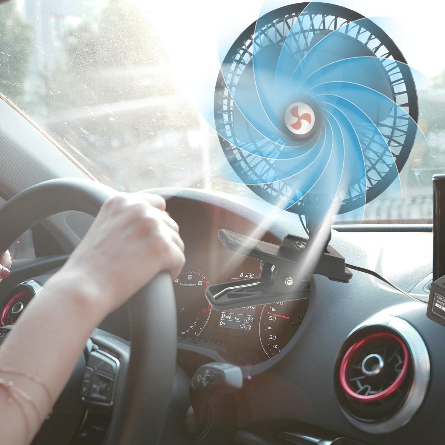 Ventilador de Coche YQSIYU 12V 15.24cm Oscilante Portátil