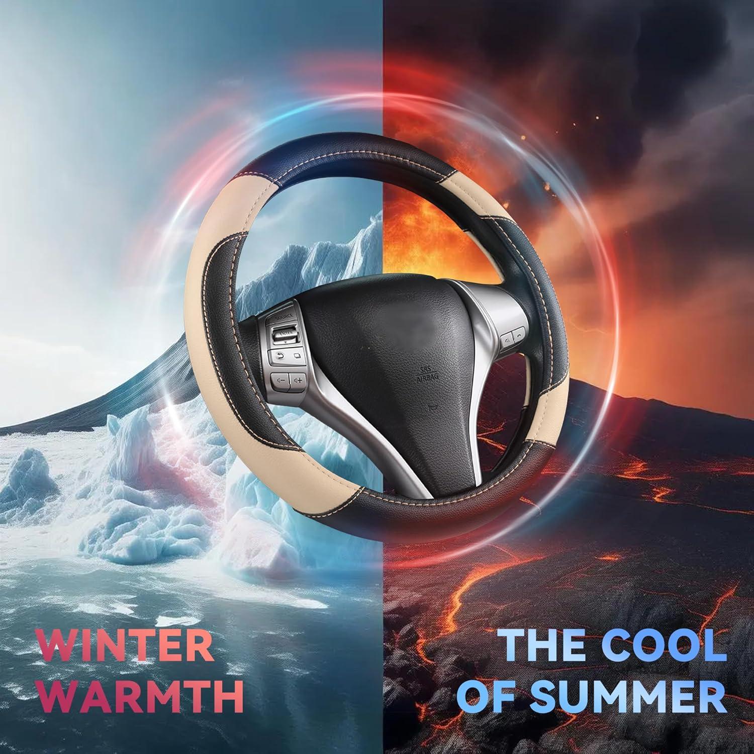 Cubierta de Volante de Coche Couslcd Beige 38 cm Antideslizante