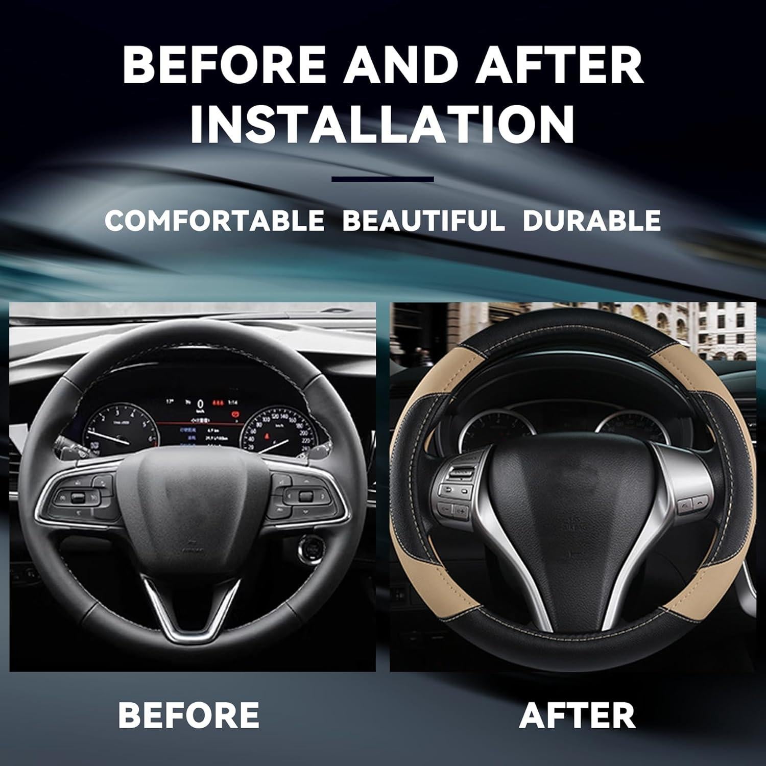 Cubierta de Volante de Coche Couslcd Beige 38 cm Antideslizante