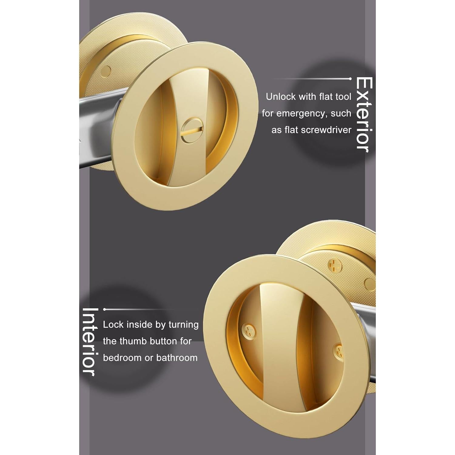 Cerradura de Puerta Corrediza Goldenwarm Oro Redonda Privacidad