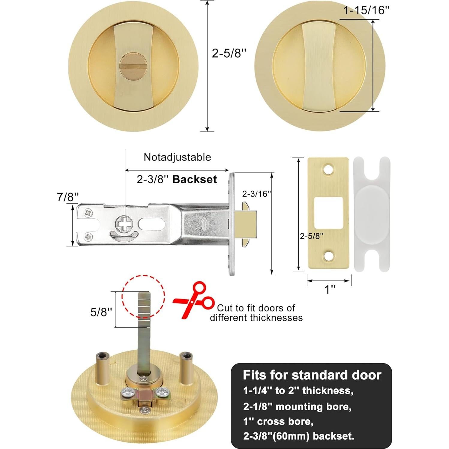 Cerradura de Puerta Corrediza Goldenwarm Oro Redonda Privacidad