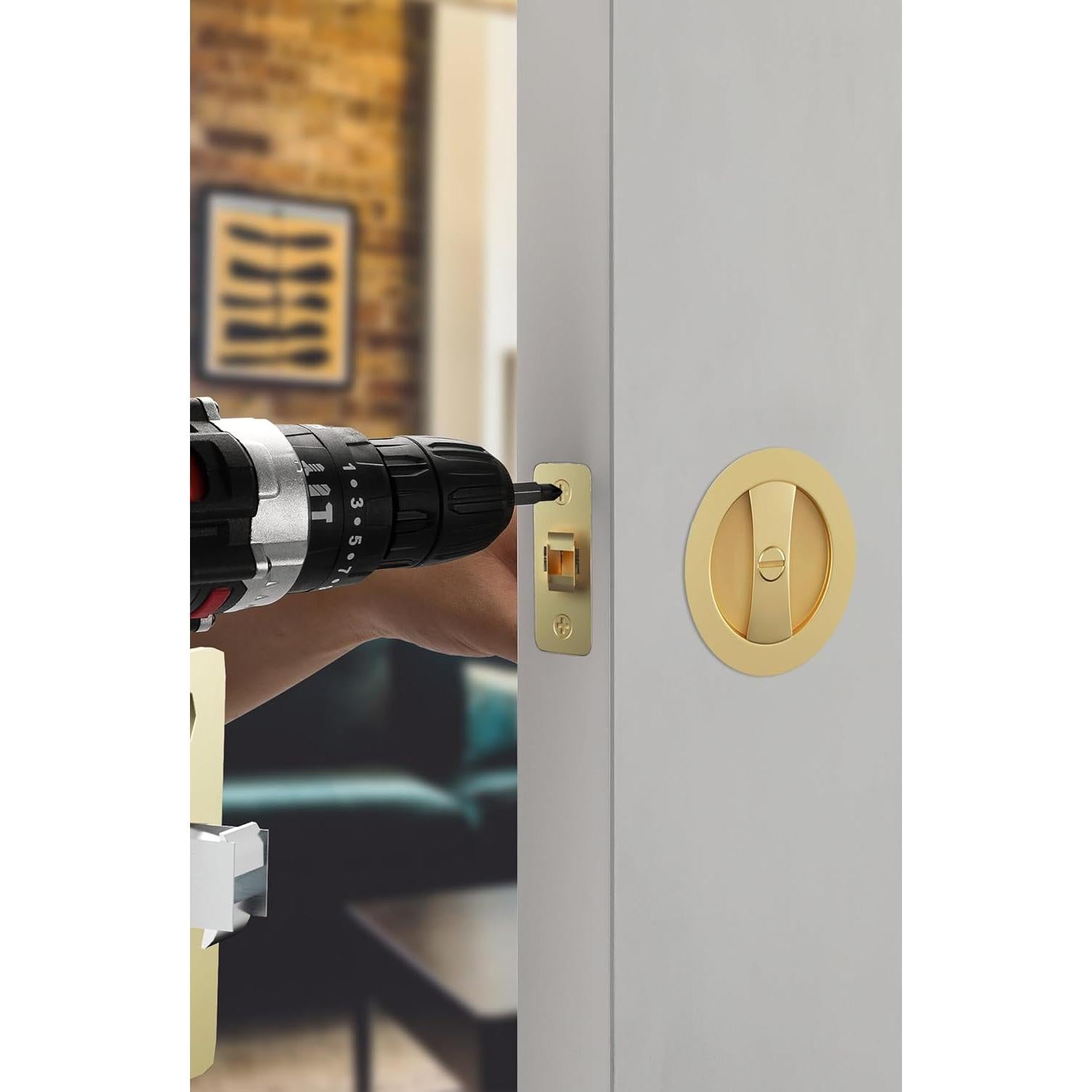 Cerradura de Puerta Corrediza Goldenwarm Oro Redonda Privacidad