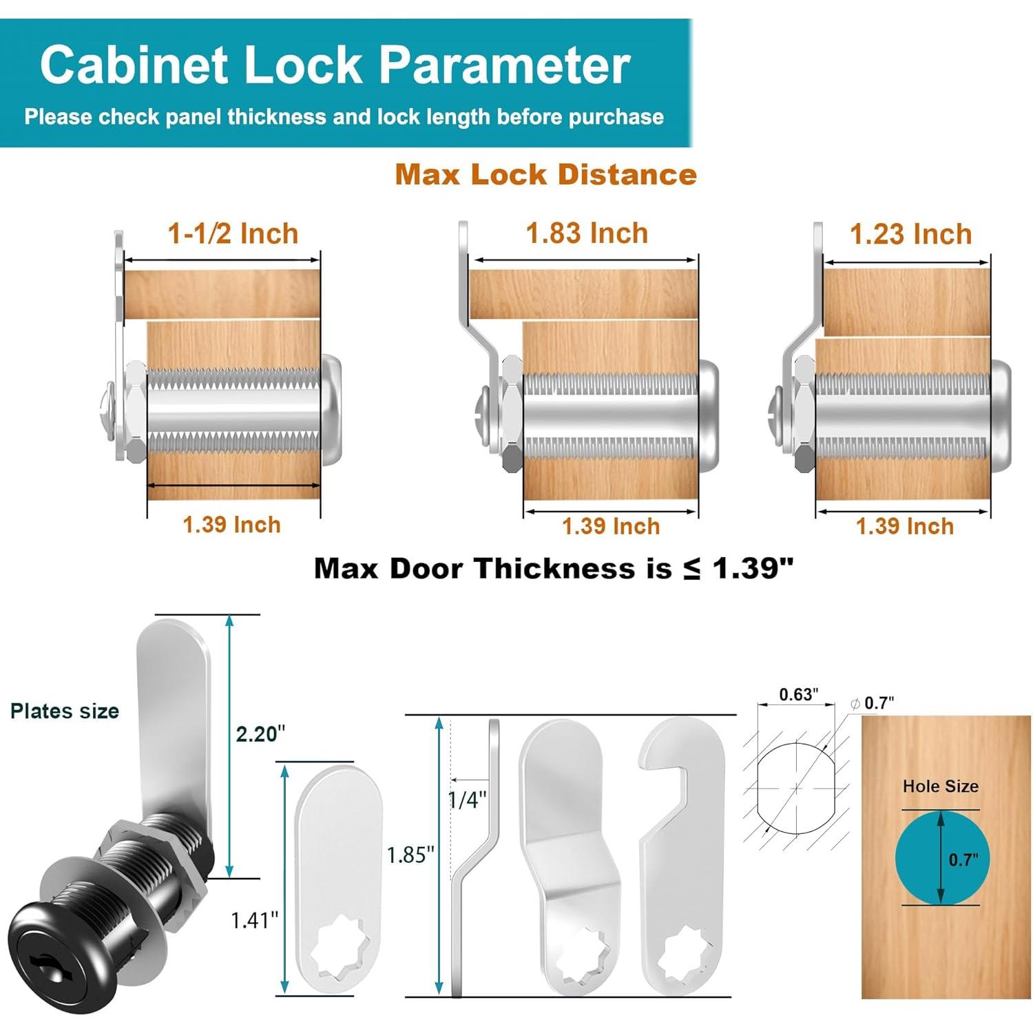 Cerraduras de Gabinete Negras Ymtzfu 1.5" con Llaves - 3 Pcs