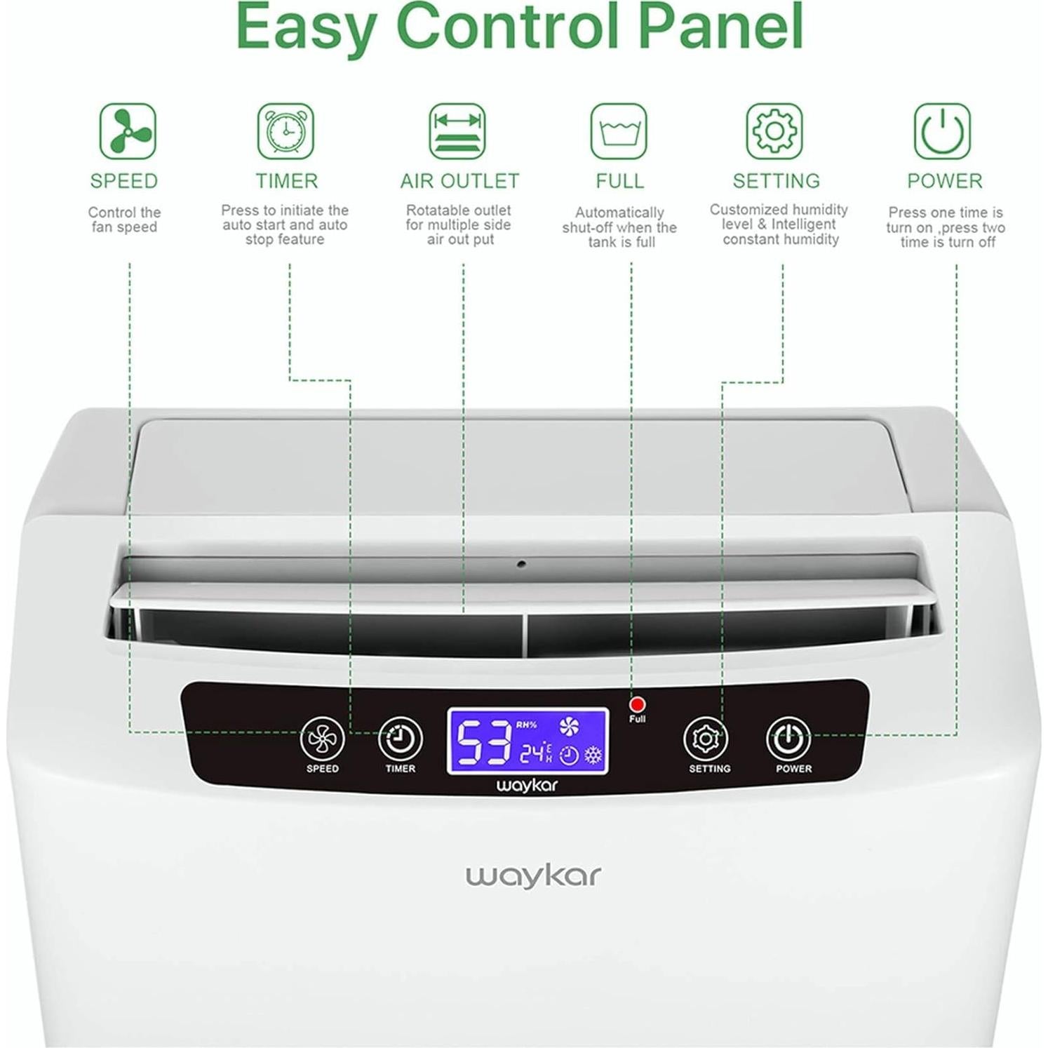 Deshumidificador Waykar 34 Pintas para 185.8 m² con Drenaje Automático