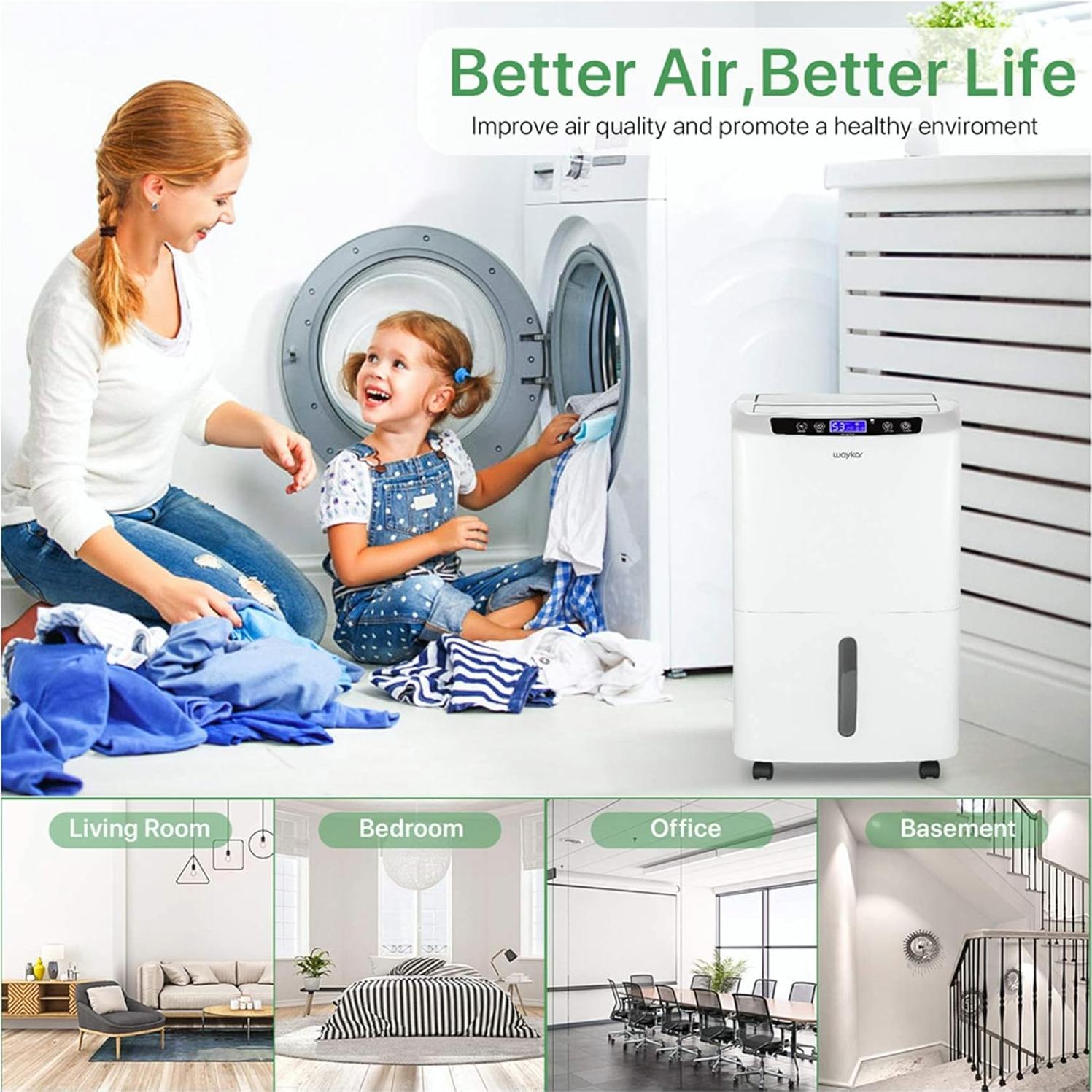 Deshumidificador Waykar 34 Pintas para 185.8 m² con Drenaje Automático