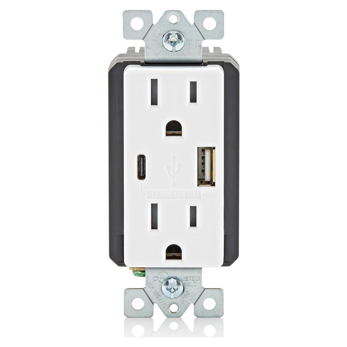 Cargador de Pared USB Leviton T5638 18W Tipo A/C Blanco