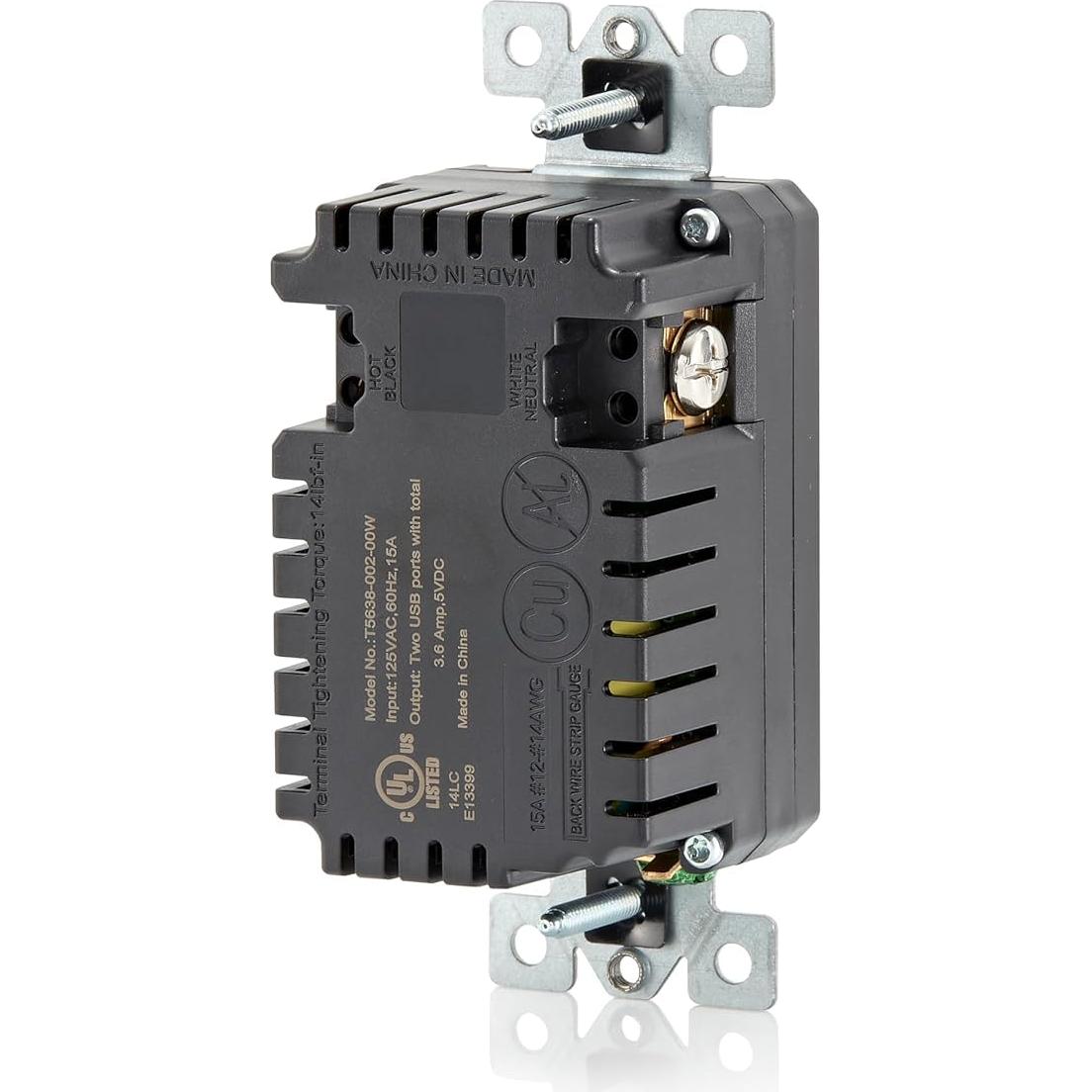 Cargador de Pared USB Leviton T5638 18W Tipo A/C Blanco