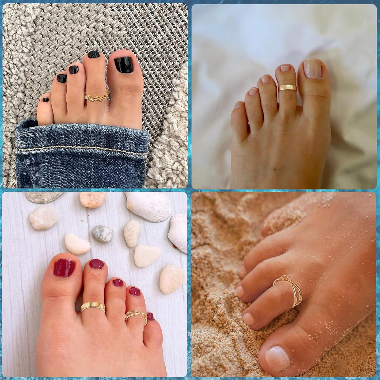 Set de 5 Anillos Ajustables de Oro 14K para Mujeres