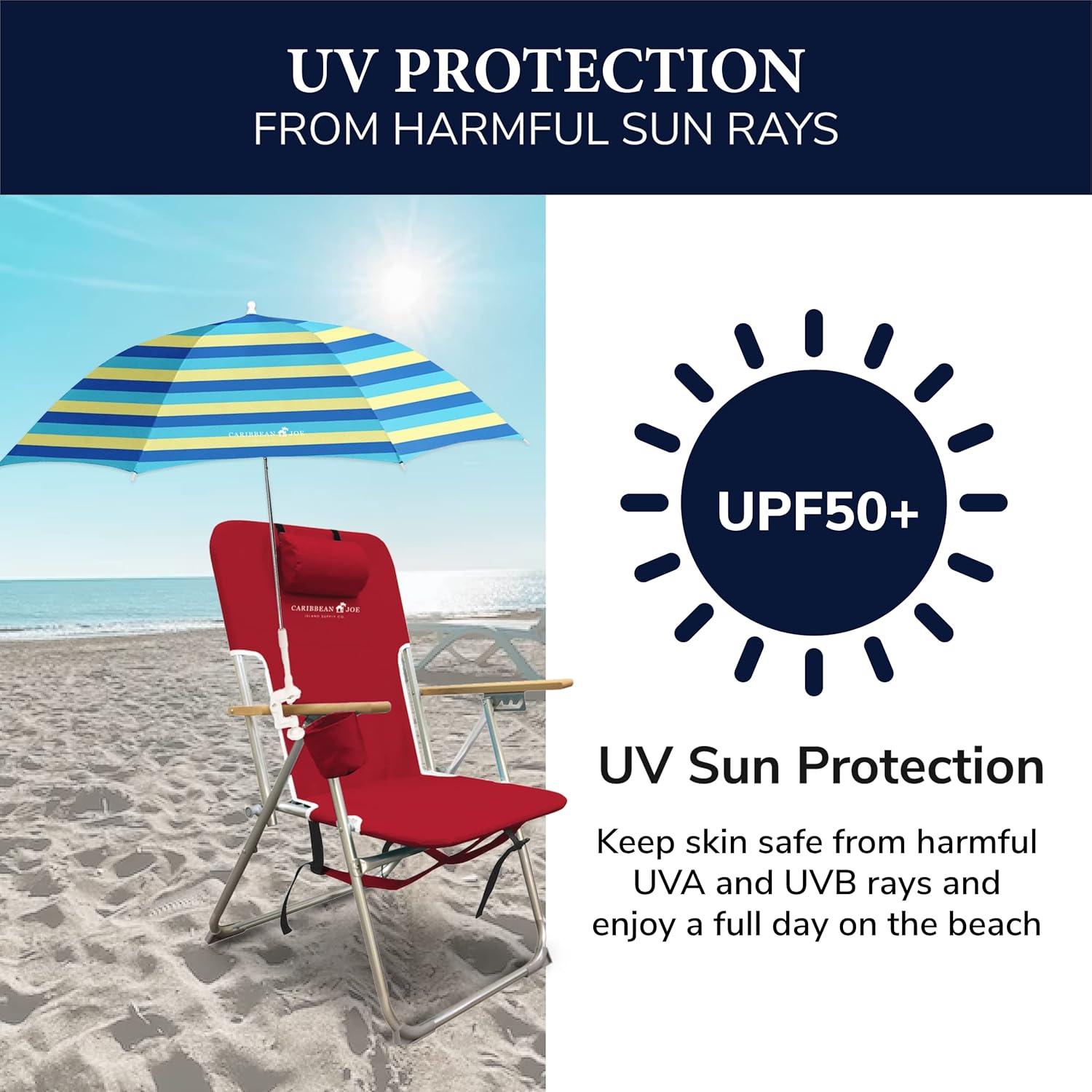 Sombrilla de Playa Caribbean Joe Ajustable UV 121.92 cm Rayas Negras