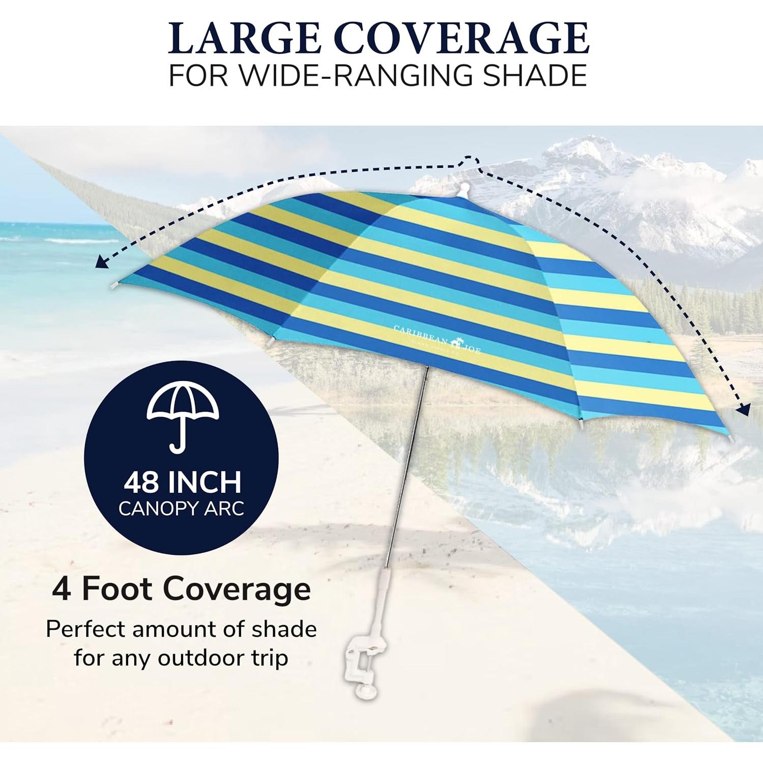 Sombrilla de Playa Caribbean Joe Ajustable UV 121.92 cm Rayas Negras