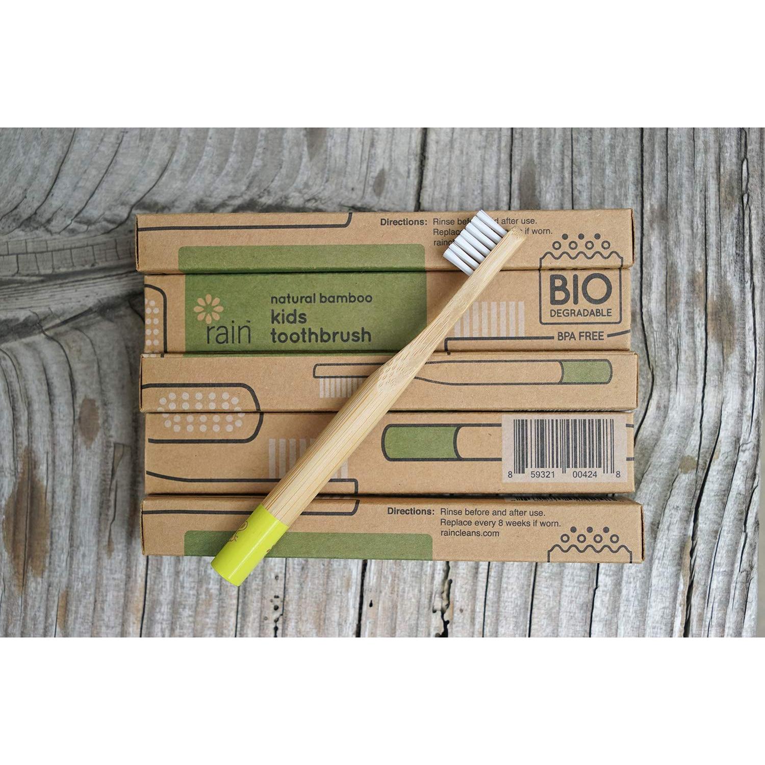 Rain Organic Bamboo Baby Toothbrush - 100% Safe Infant Toddler Kids Toothbrush 6 to 12 Months and Up, Natural BPA-Free Biodegradable Wood Toothbrush Extra Soft Bristles Children's Dental Care (1 Pack)