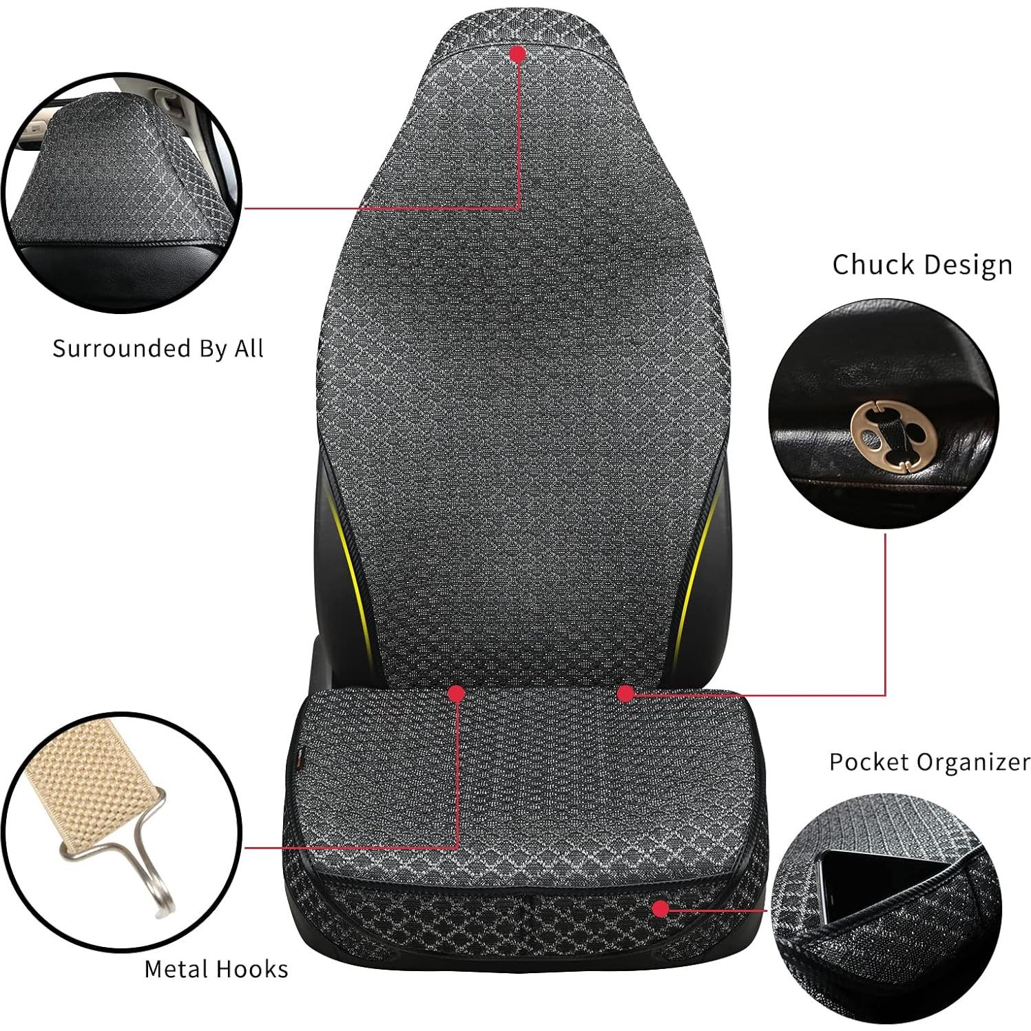 Bucket Seat Cover，Breathable Car Seat Cover,Front Seat Protector,Luxury Driver Seat Cover, Universal Car Seat Cushion,Suitable for All Seasons,Airbag Compatible(B-Black-2PCS)