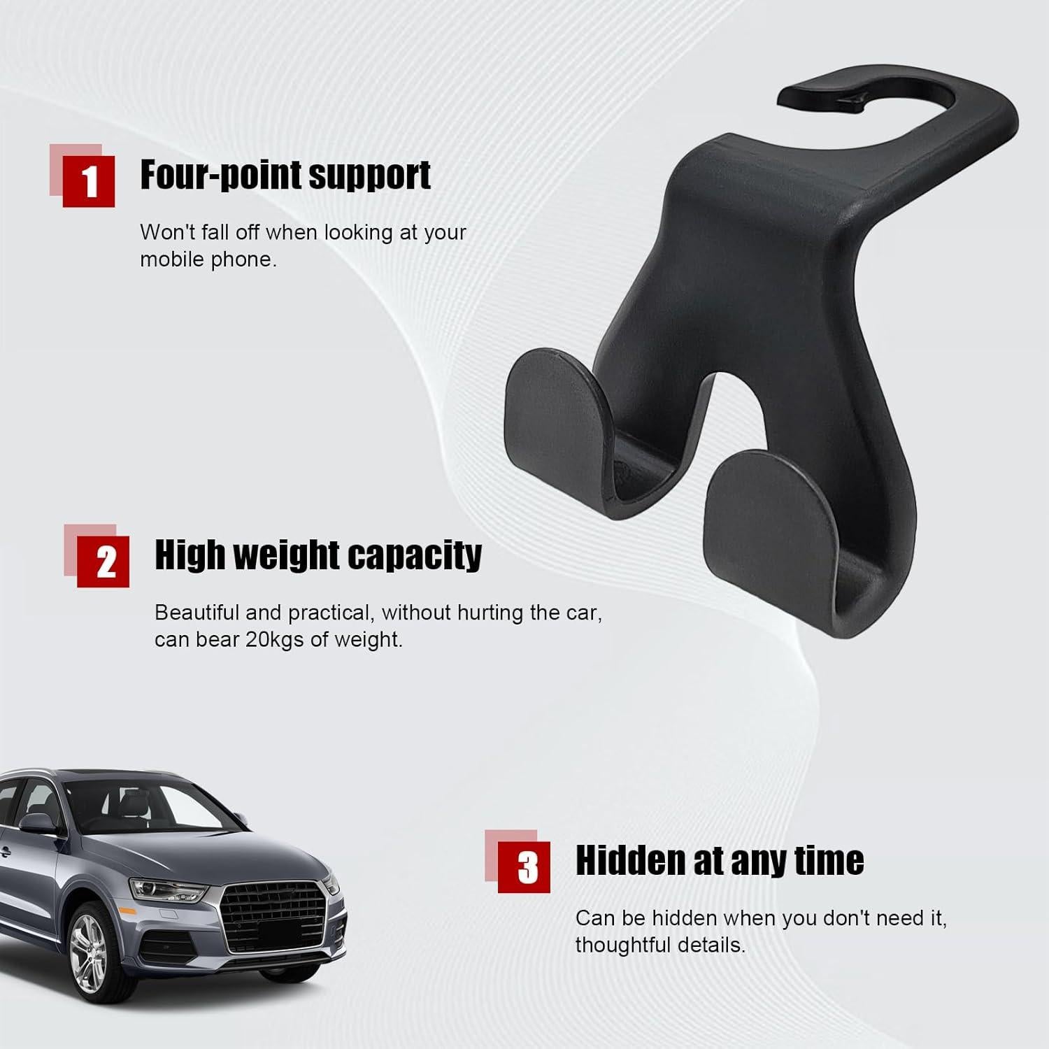 Ganchos para Reposacabezas de Coche Suvnie - 2 Piezas, Negro